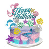 13 Pcs Mermaid Birthday Cake Toppers Set - Sparkling Ocean Theme Decor with Happy Birthday Topper and 12 Colorful Undersea Elements Cupcake Picks