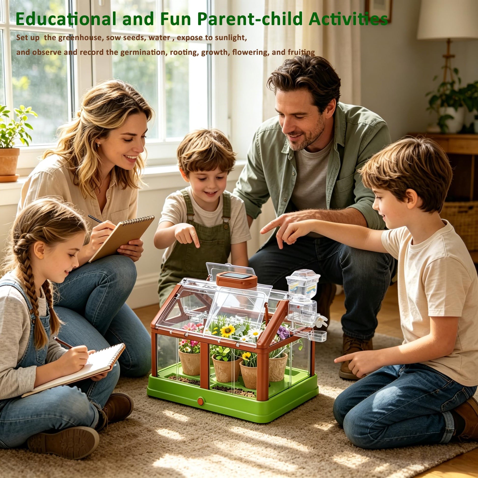 EXBEPE Kids Plant Growing Kit Greenhouse Growing Set Terrarium Kit Kids Science Educational DIY Plant Gardening Toy, Living Greenhouse with Solar