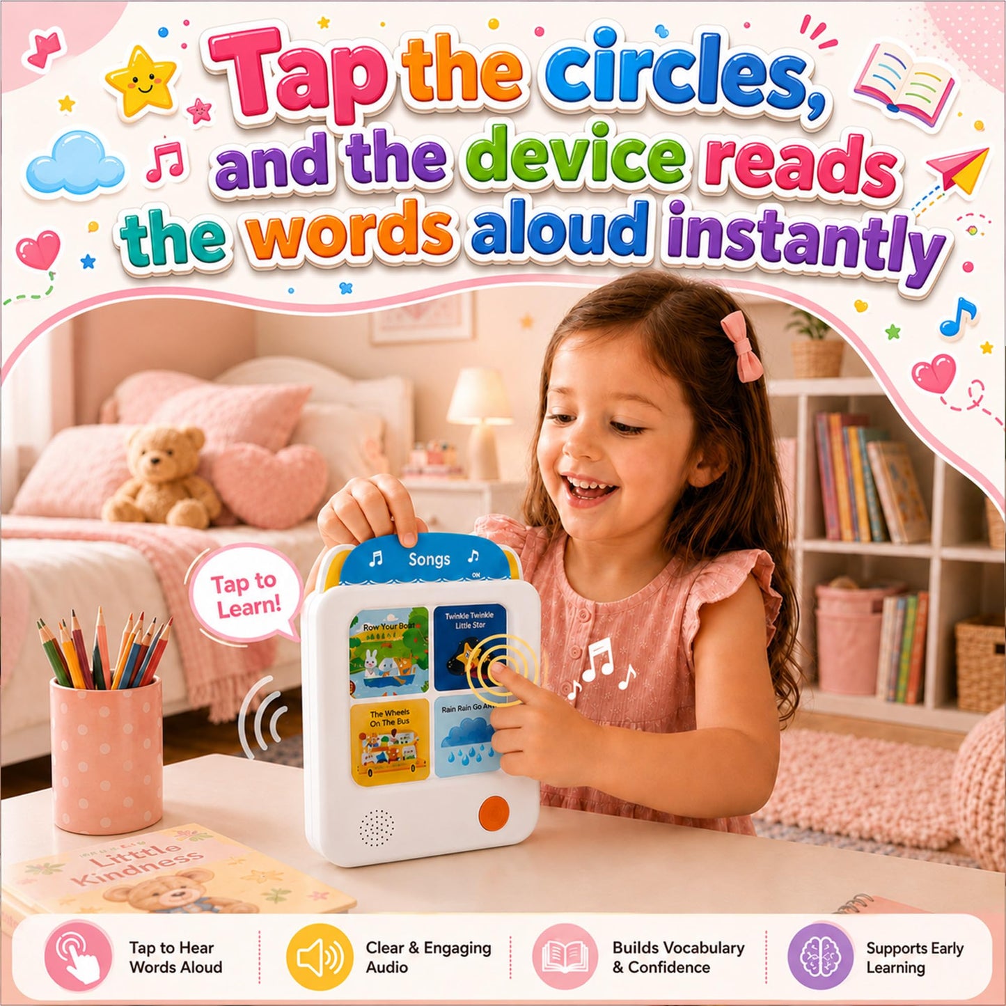 JAESITETER Screen-Free Learning Tablet, Phonics Talking Flash Cards, 84 Pages, 36 Themes, 2800+ Knowledge Points, 500+ Test Library, 300+ Thinking