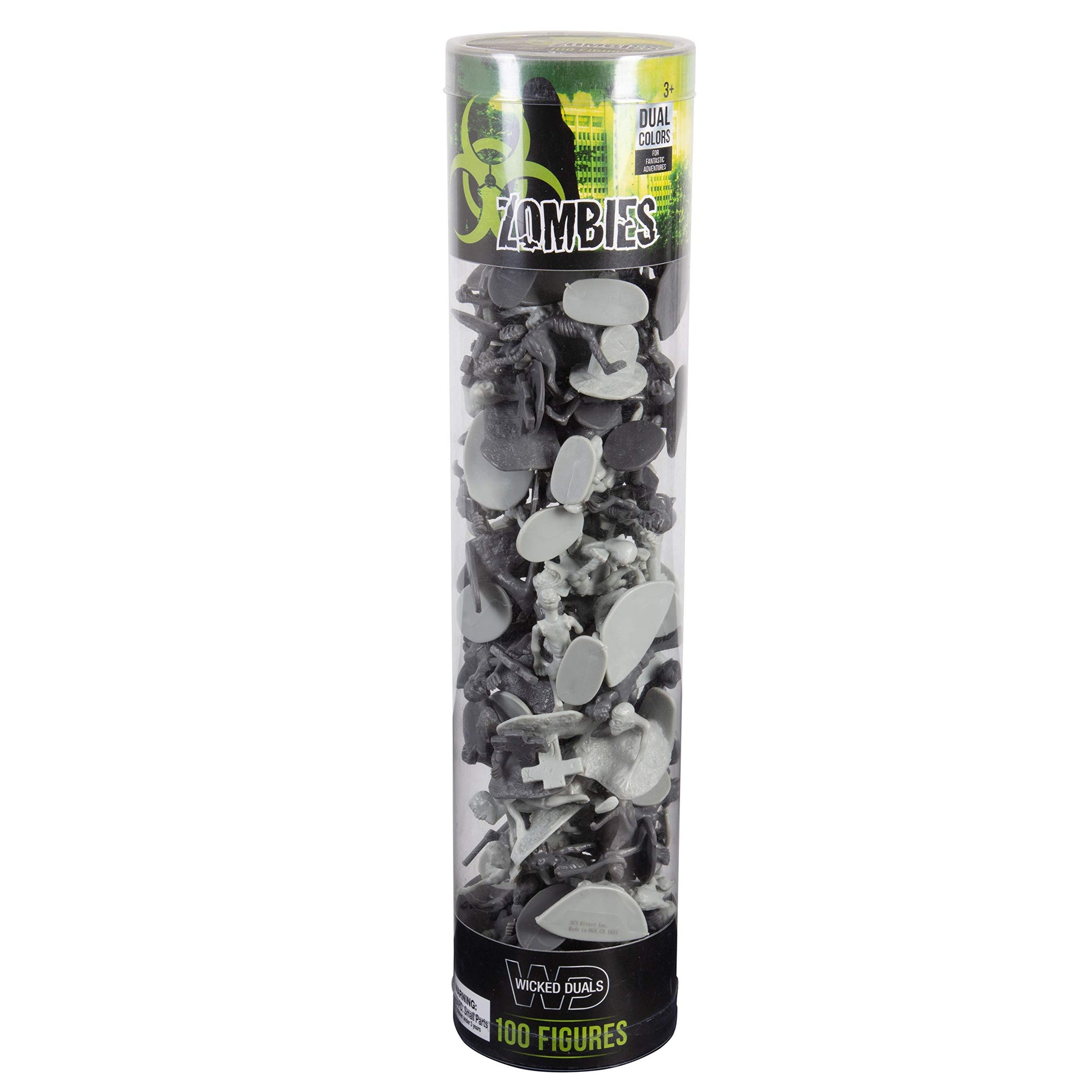 Zombie Action Figures- Big Bucket of 100 Zombies w 14 Unique Sculpts- Zombies, Pets, Graves & Humans for Playtime, Decoration, Party Favors & Birthday