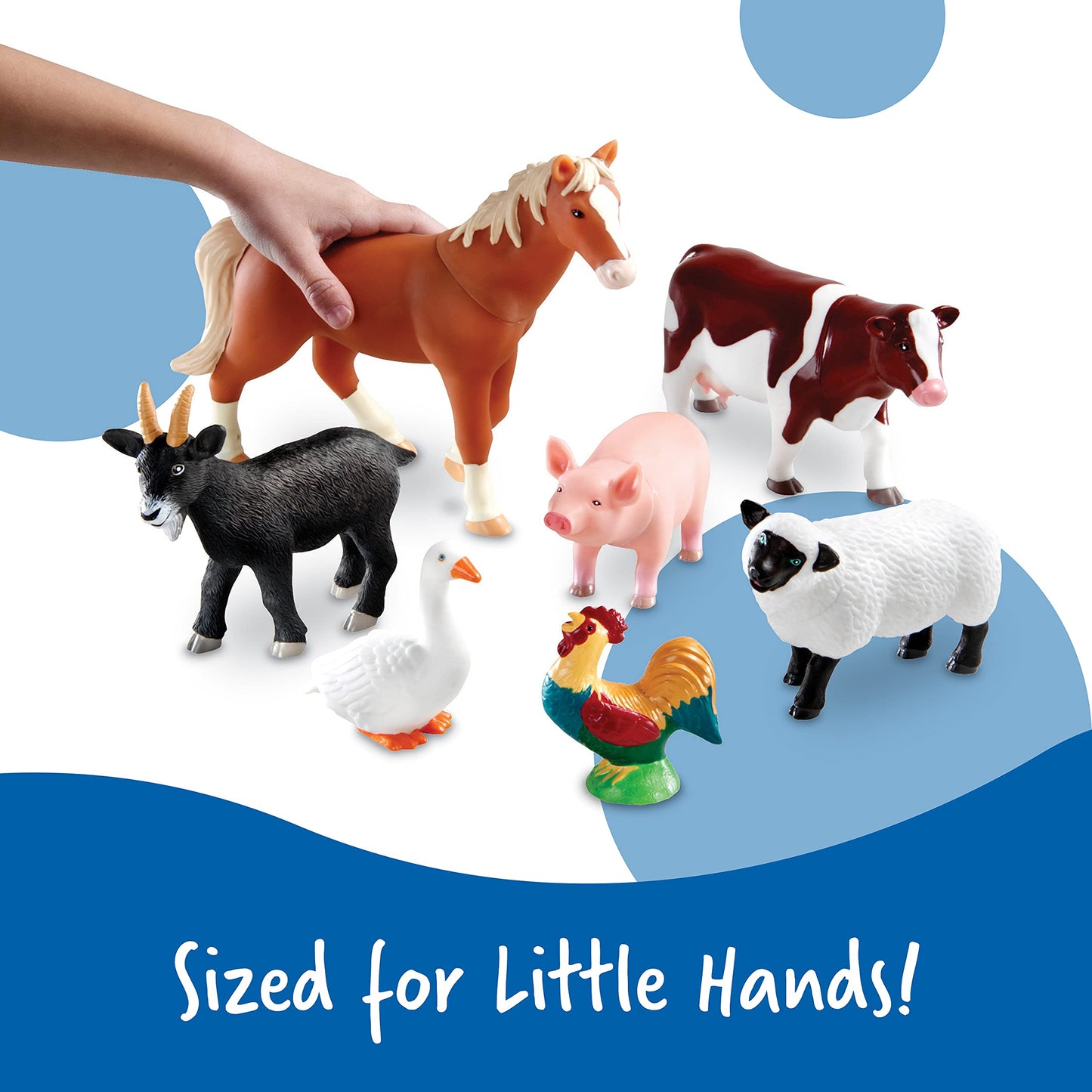 Learning Resources Jumbo Farm Animals - Horse Cow Sheep Chicken Goat Figurines, Barn Toys, Fine Motor Skills, Toddler Educational Playset, Montessori