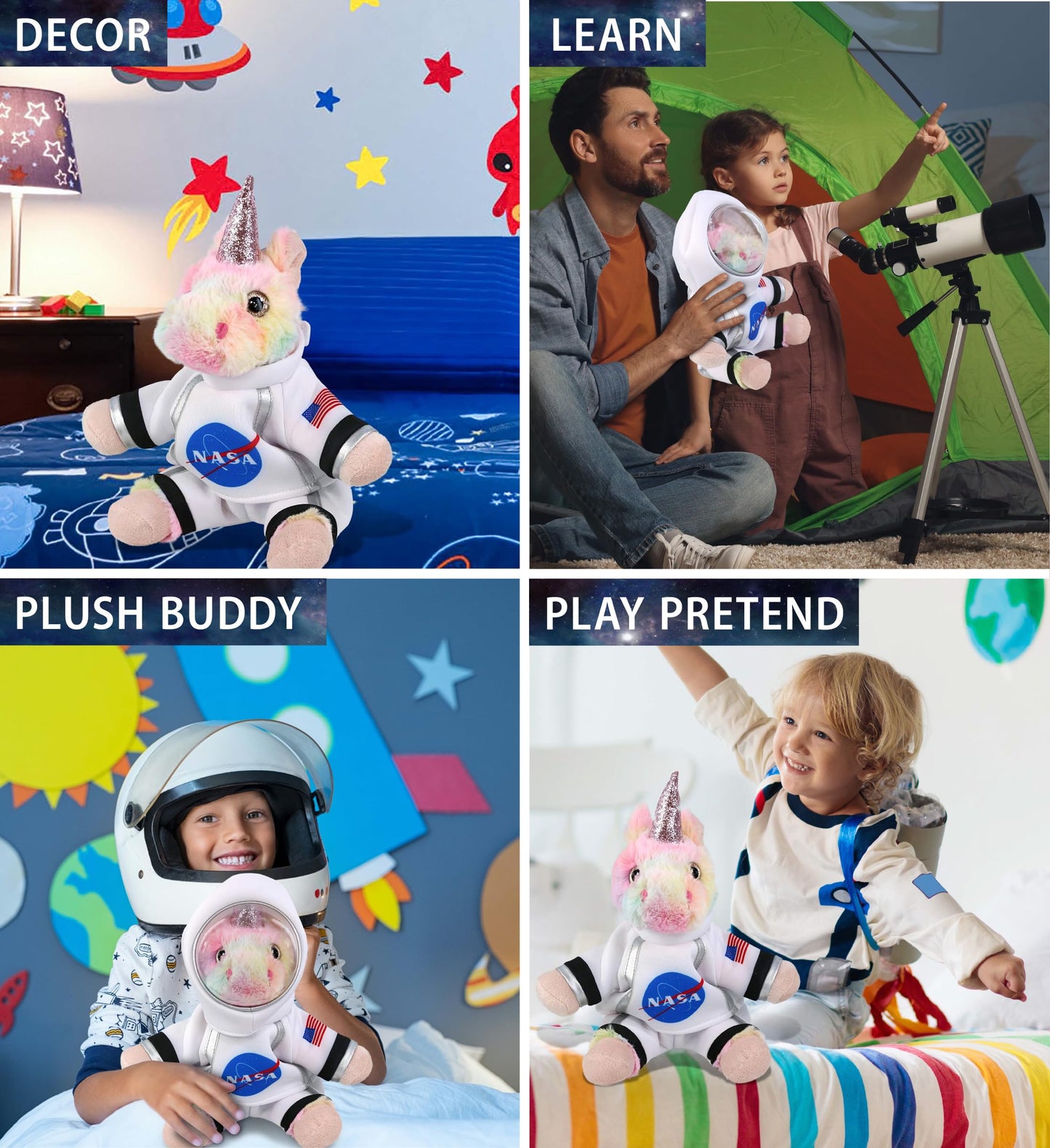 DolliBu Rainbow Unicorn Astronaut Plush Toy - Fantasy Astronaut Stuffed Animal with Space Helmet and NASA Astronaut Suit, Spaceman Doll Decor