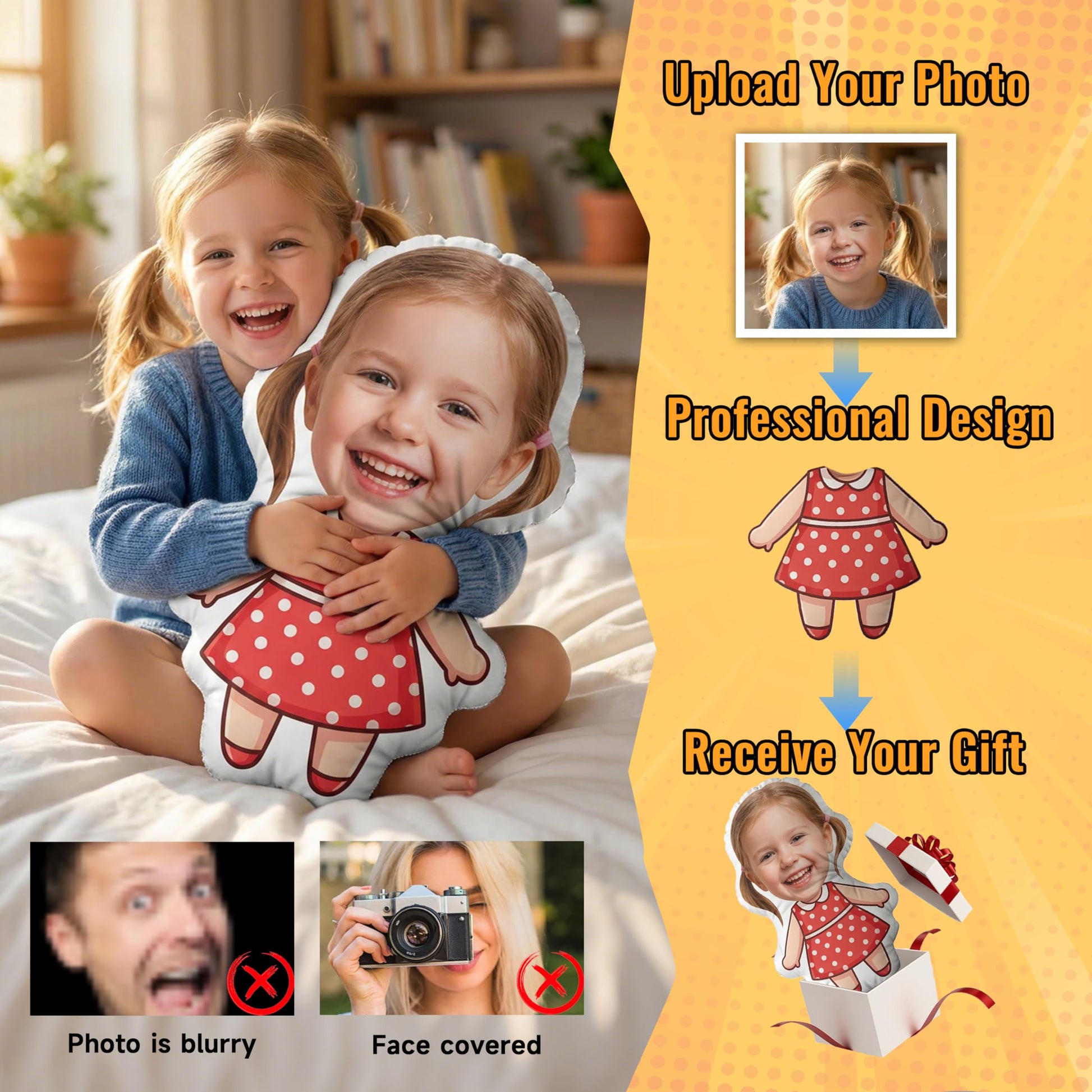 Personalized Face Plush Doll, Custom Photo Pillow for People or Pets, Funny Gag Gift & Unique Anime Perimeter Decor, Customized Humanoid Stuffed