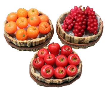 Handmade Miniature Fruit Basket, Realistic Red Apple Orange Grapes Dollhouse Food Figurine, Air Dry Clay Mini Food Accessory, 1:12 Scale Collectible