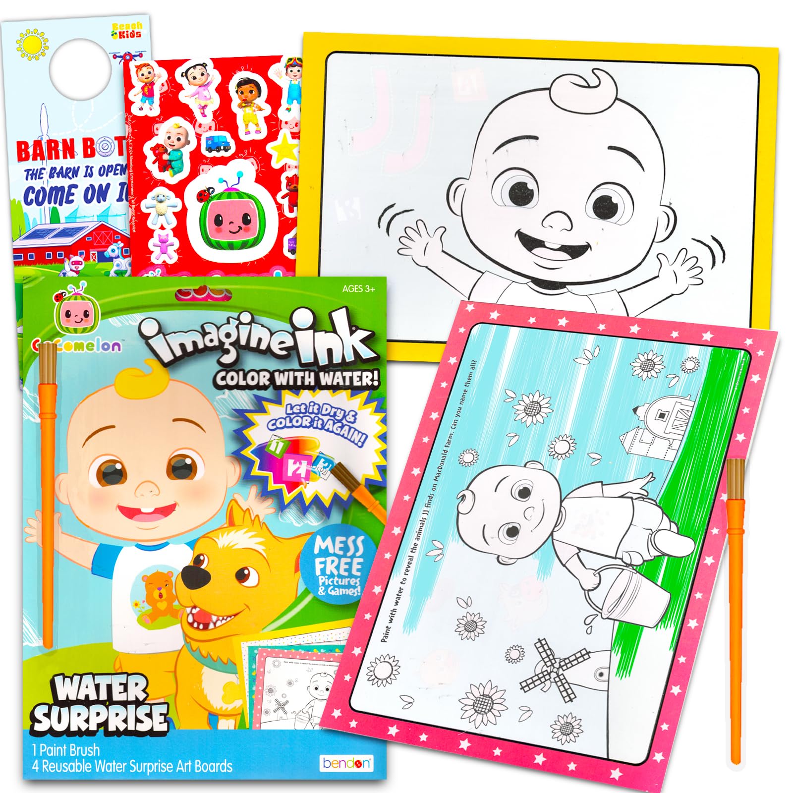 Cocomelon Paint with Water Set - Bundle of Reusable Mess Free Imagine Ink Book, Water Surprise Brush & Stickers | Cocomelon Water Painting Art Kit