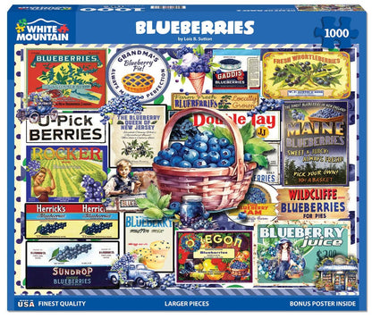 White Mountain 1000 Piece Jigsaw Puzzle Vintage Blueberry, Blueberries