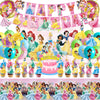 62PCS Disne Princess Party Supplies, Birthday Decorations Set Include Banner, Balloons, Backdrop, Cupcake Toppers, Tablecloth, Hanging Swirls for Kids