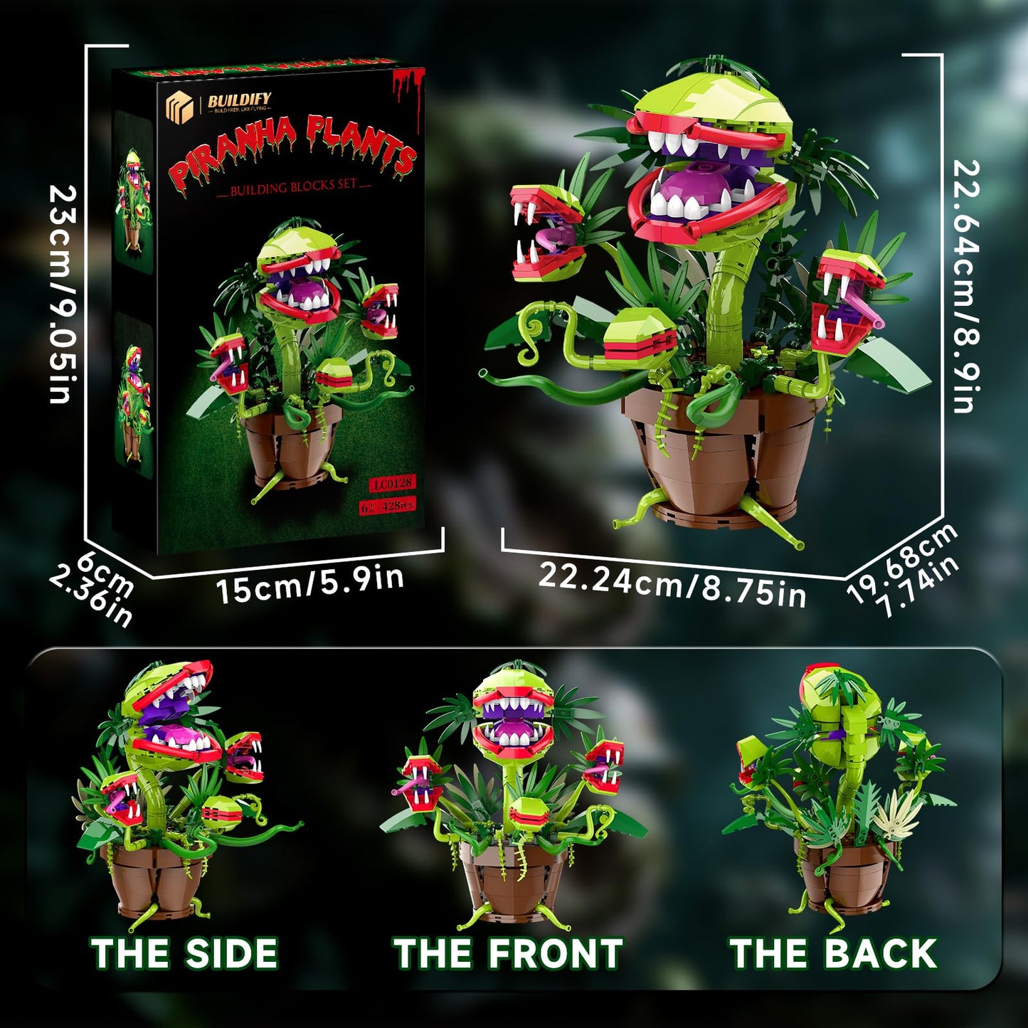 Piranha Plant Audrey 2 Building Blocks Set, Little Shop of Horrors Carnivorous Flower Model with 4 Openable Mouth, Toys Gifts for Kids Adults TV Movie