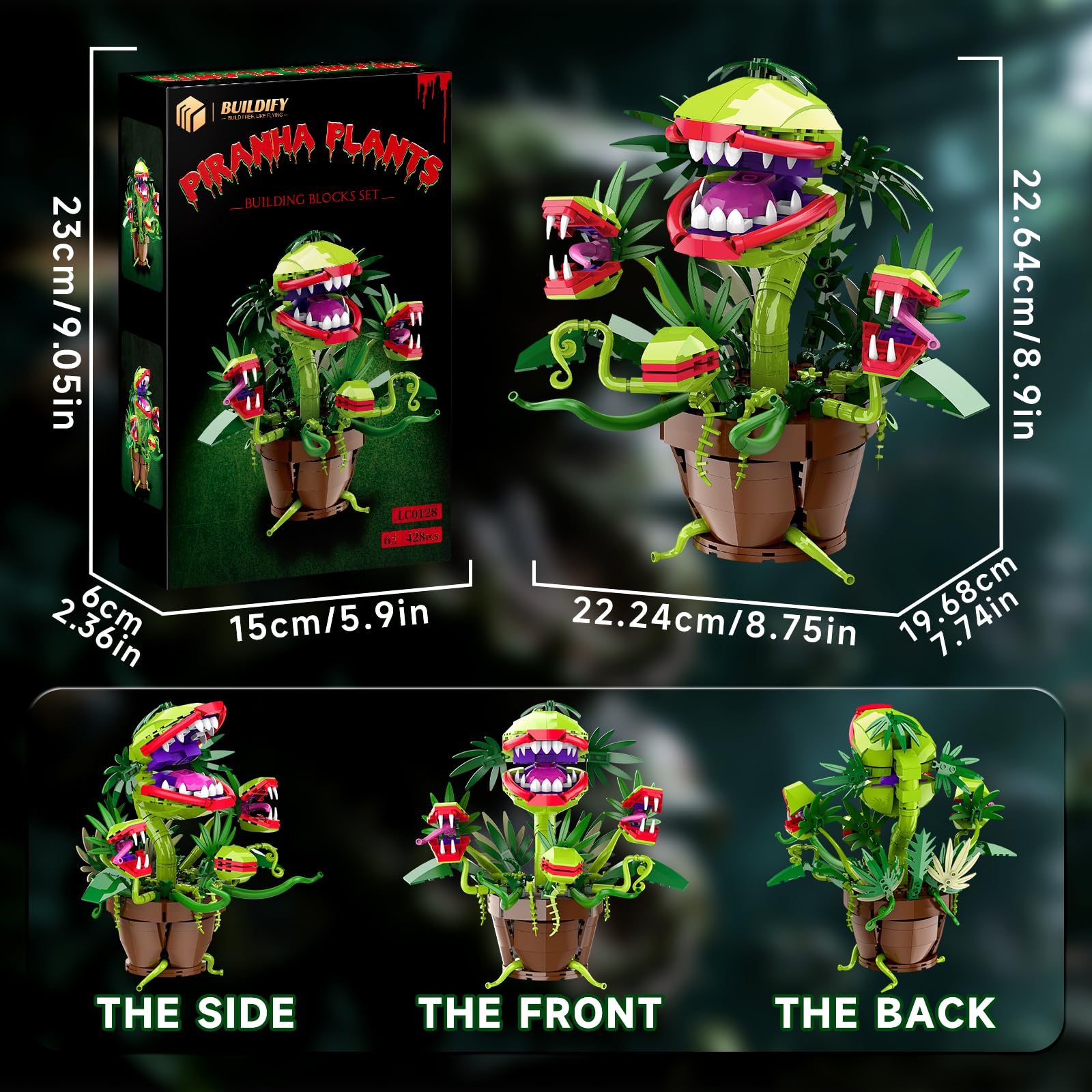 Piranha Plant Audrey 2 Building Blocks Set, Little Shop of Horrors Carnivorous Flower Model with 4 Openable Mouth, Toys Gifts for Kids Adults TV Movie