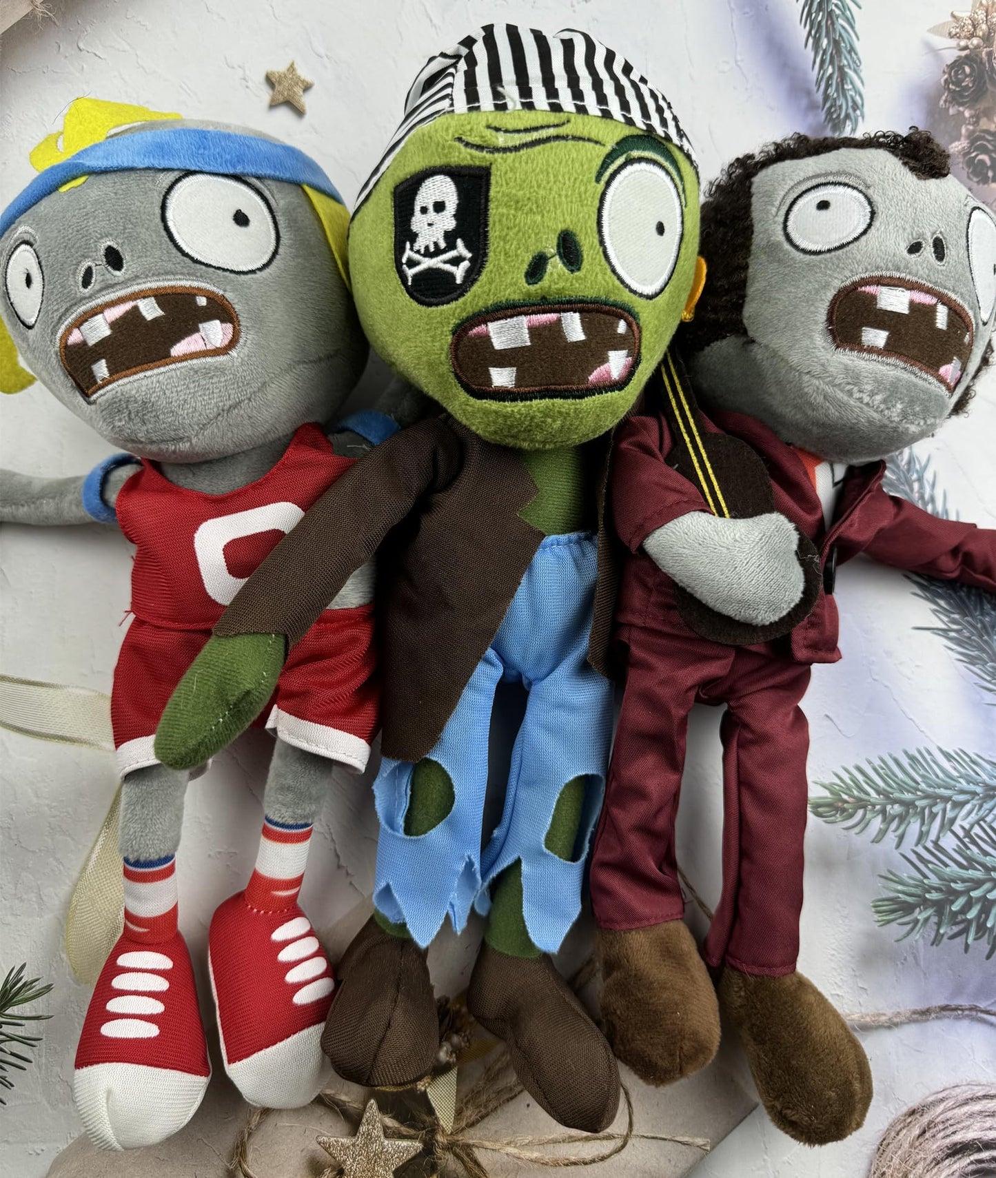 JHESAO 3 PCS Plants and Zombies Plush Toy Zombies Sets Football, Sport Plushies 1 2 Stuffed Soft Pirate Doll, Guitar PVZ Plushies Figure Doll New