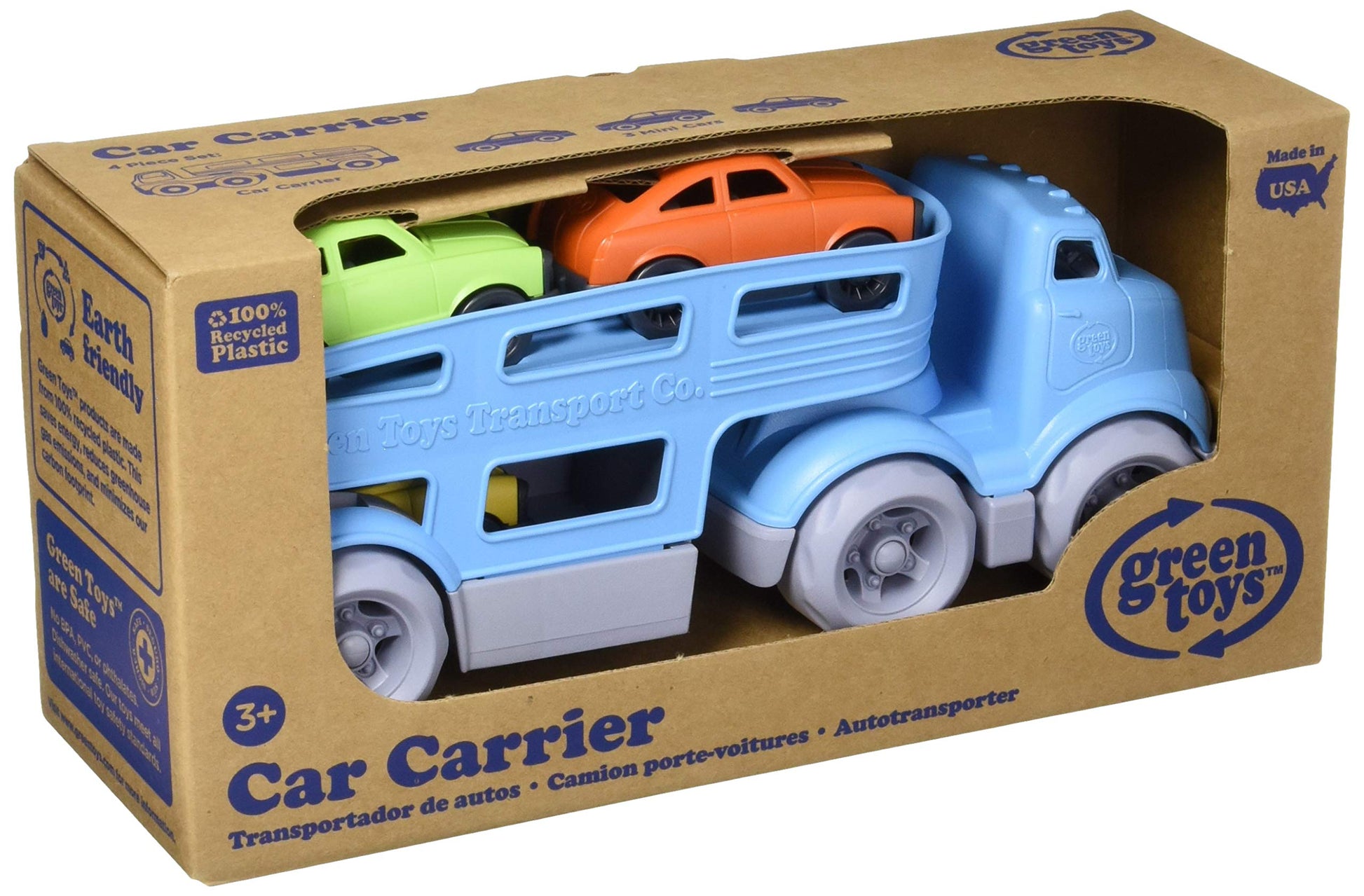 Green Toys Car Carrier, Blue CB - Pretend Play, Motor Skills, Kids Toy Vehicles. No BPA, phthalates, PVC. Dishwasher Safe, Recycled Plastic, Made in