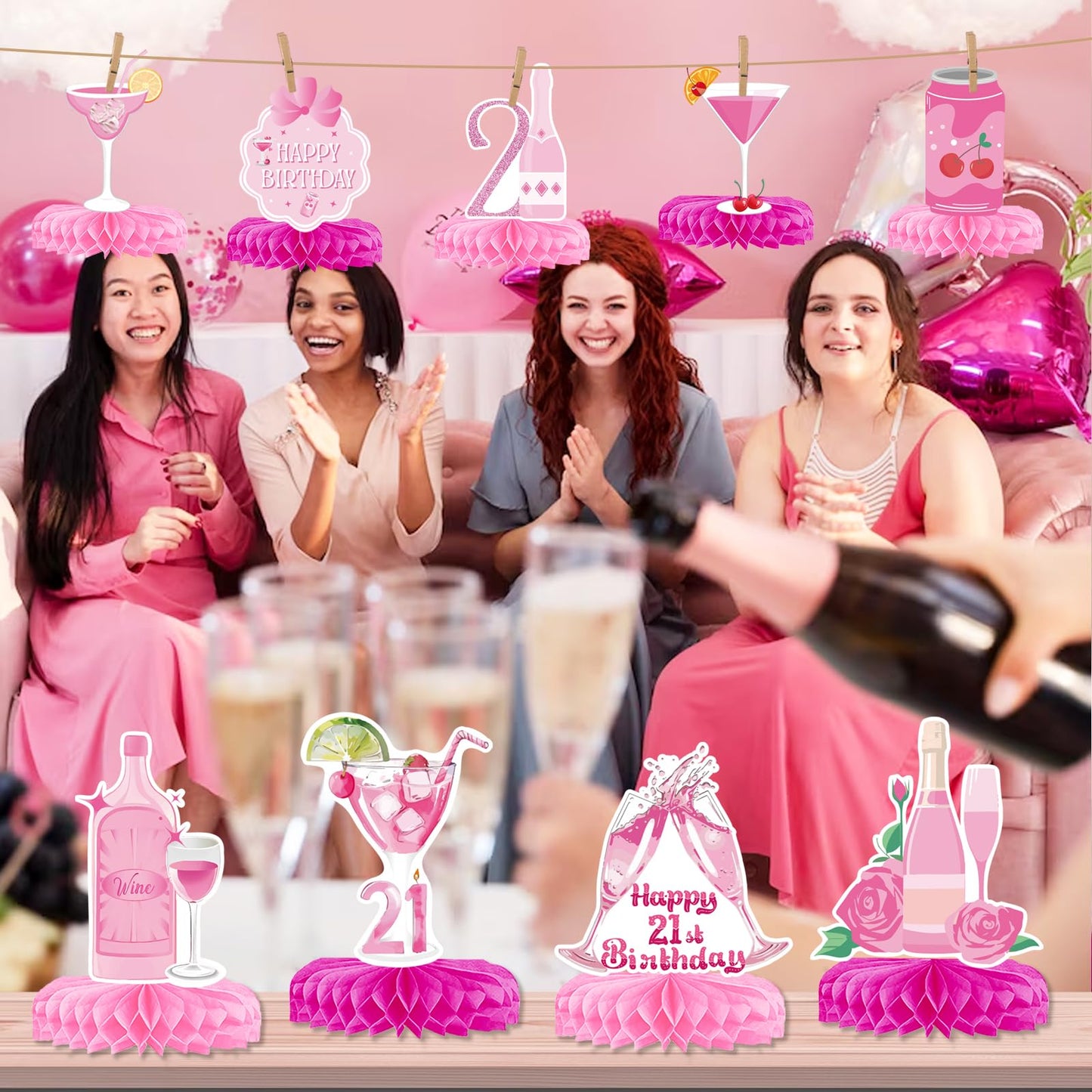 21st Birthday Decorations Pink 21st Birthday Decorations for Her 21 st Champagne Wine Centerpieces for Table