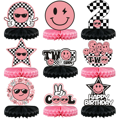 Two Cool Honeycomb Centerpiece Pink and Black Two Cool Dude Second Birthday Table Toppers for Two Year Old Happy Dude Photo Prop Yellow Black
