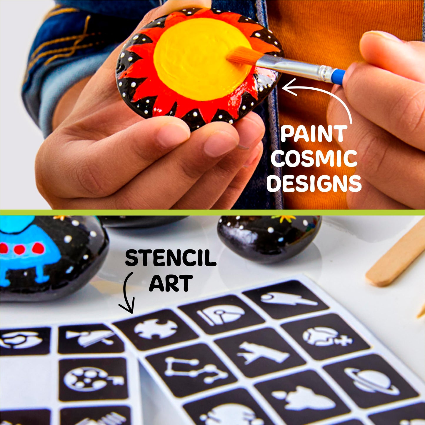 Discovery™ Solar System Studio Rock Art Kit, 35-Piece Space Craft Painting Set, Paint and Decorate Galaxy Rocks with Stencils, STEM Art Kit for Kids