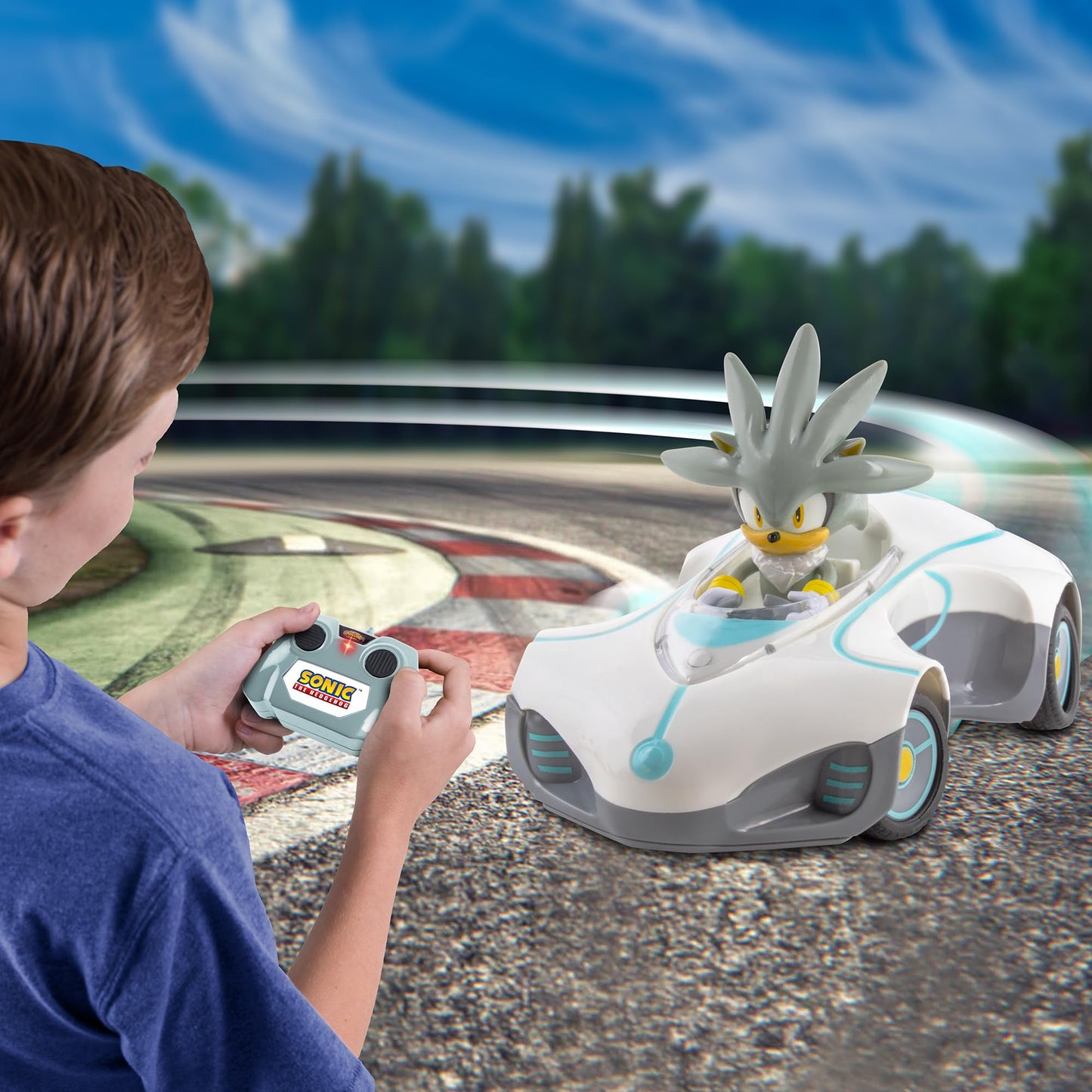 NKOK 1/28 Scale 2.4GHz RC Sonic 2PK RC Sonic & Silver; Officially Licensed; Full Function Radio Control; Detailed 6.5” Vehicle and Character; Grippy