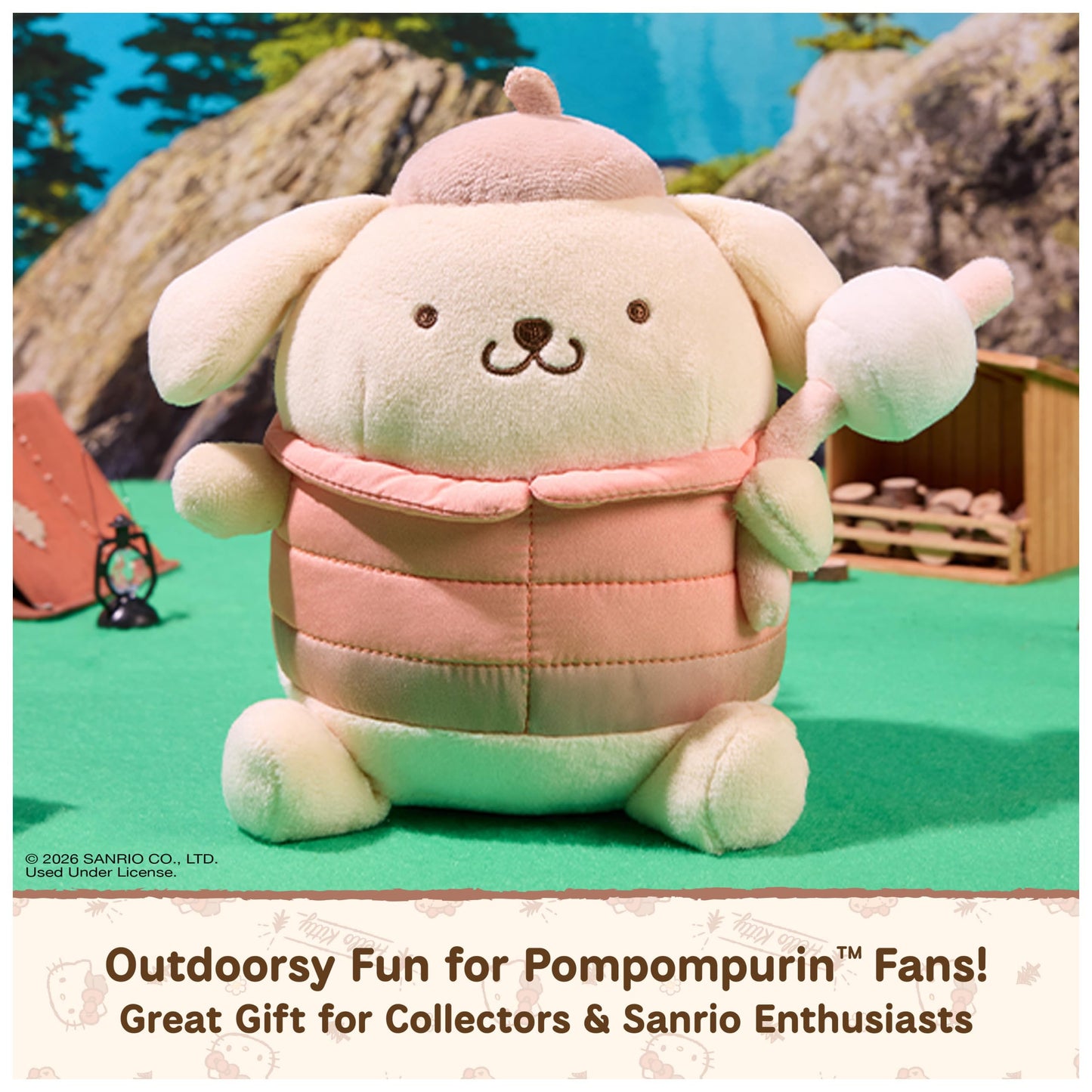 GUND Sanrio Pompompurin 6-Inch Plush Toy with Camping Outfit for Ages 1+