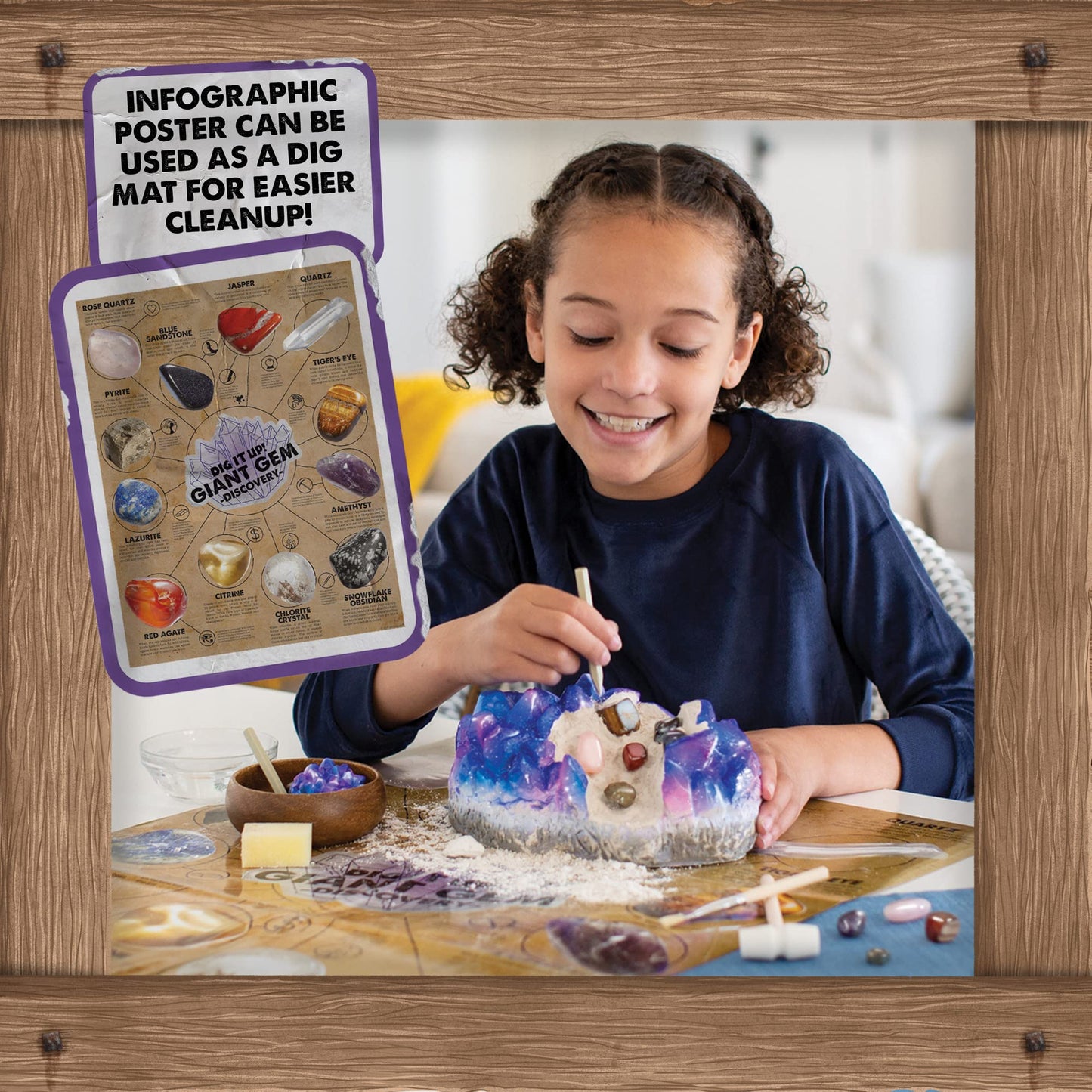 MindWare Dig It Up Giant Gem Discovery Kit - Gemstone Dig Kit Offers Geology for Kids with 12 Real Polished Hidden Gemstones - Includes 1 Giant Gem