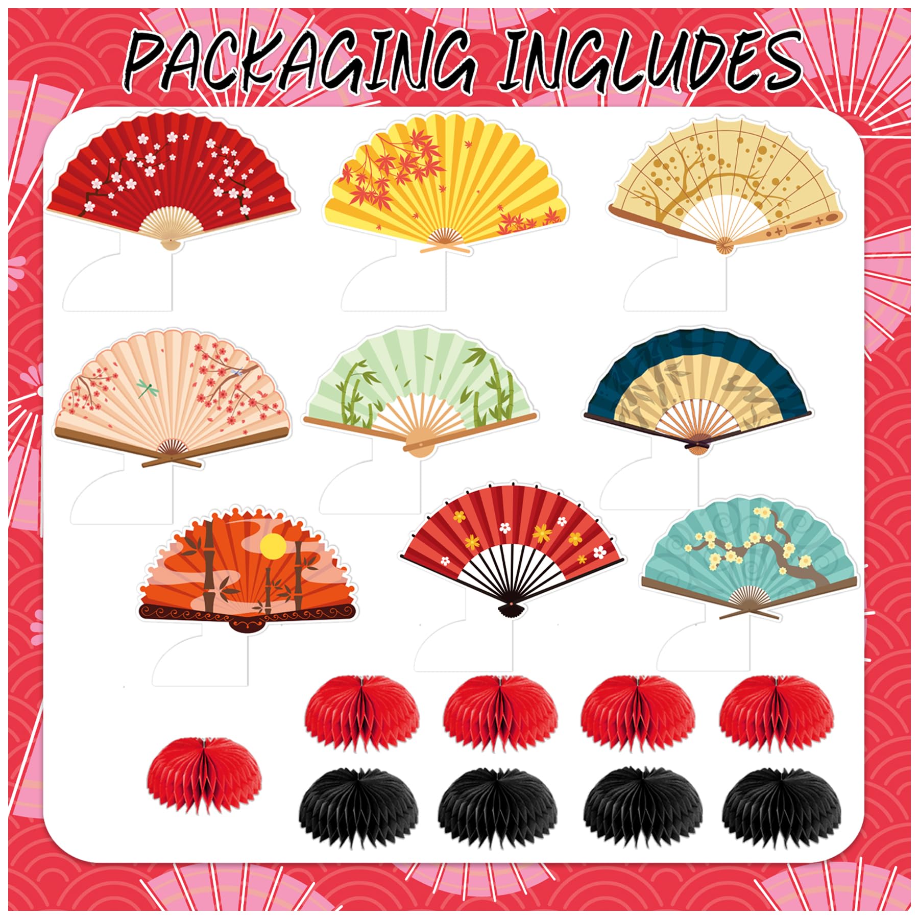 9 Pcs Folding Fans Honeycomb Centerpieces Japanese Folding Fans Birthday Centerpiece Decorations Folding Fans Table Decorations for Folding Fans Party