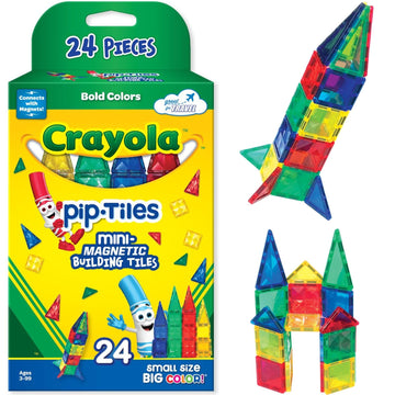 CreateOn Crayola Mini Magnetic PIP-Tiles, Bold Colors - Building Set for Kids, Magnetic Building Toys for Kids, STEM Travel Toys for Boys and Girls