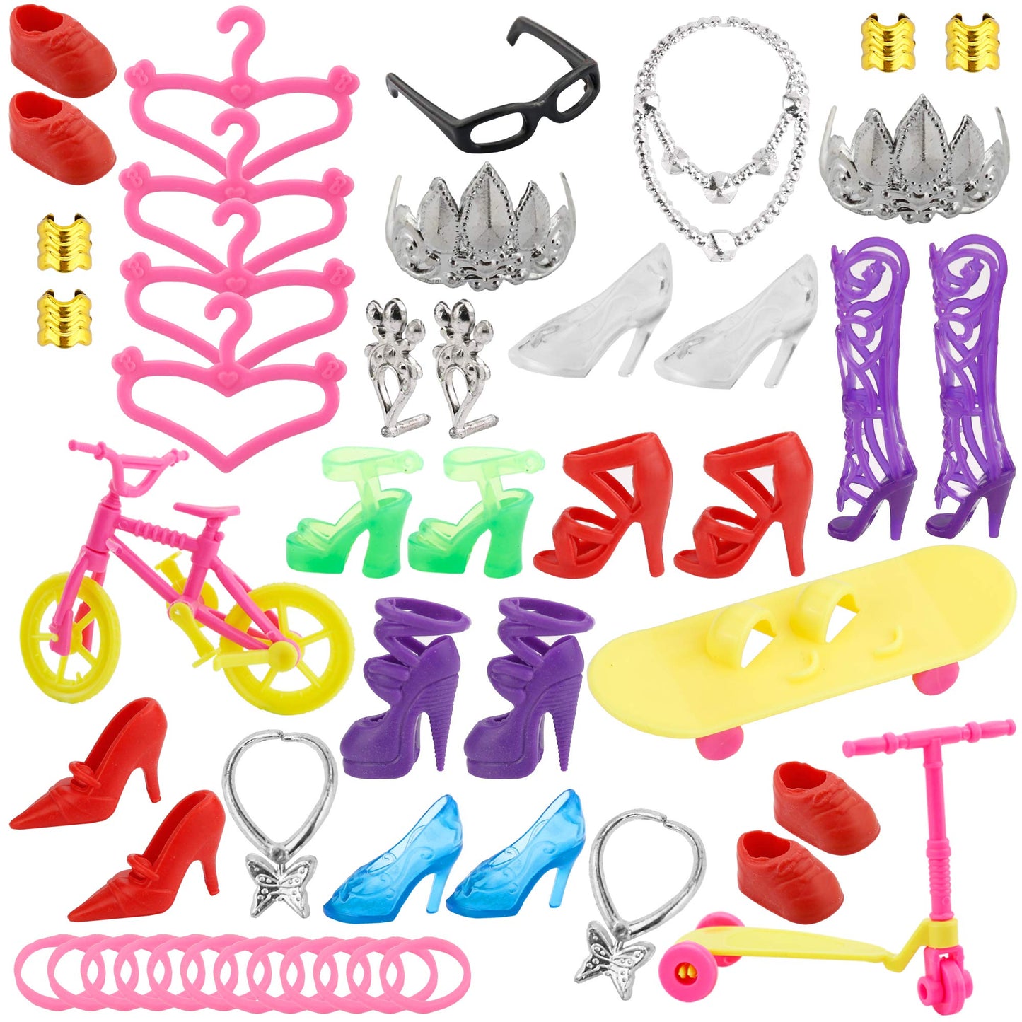 JANYUN Total 114pcs -16 Pack Doll Clothes Party Gown Outfits Set for Doll+ 98pcs Girl Dolls Dresses Accessories Shoes Bags Necklace Mirror Hanger
