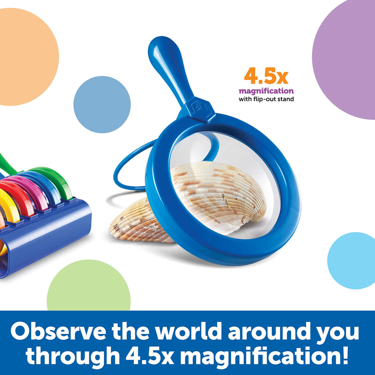 Learning Resources Primary Science Jumbo Magnifiers with Stand - 6 Pieces, Ages 3+, Science Classroom Accessories, Teacher Supplies, Observation Toys
