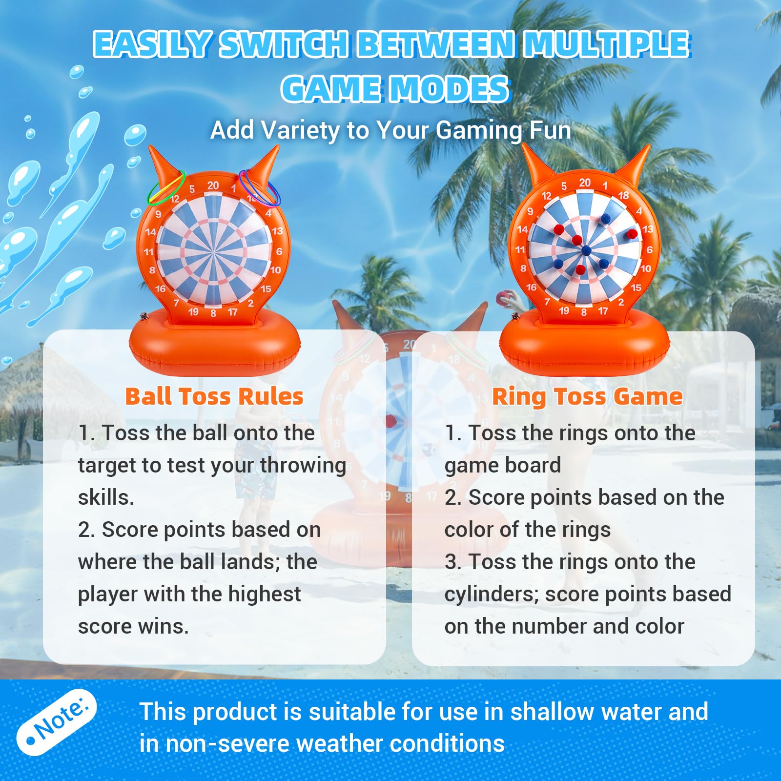 Kids Pool Toys Games, Inflatable Dart Board Ball and Ring Toss Water Game