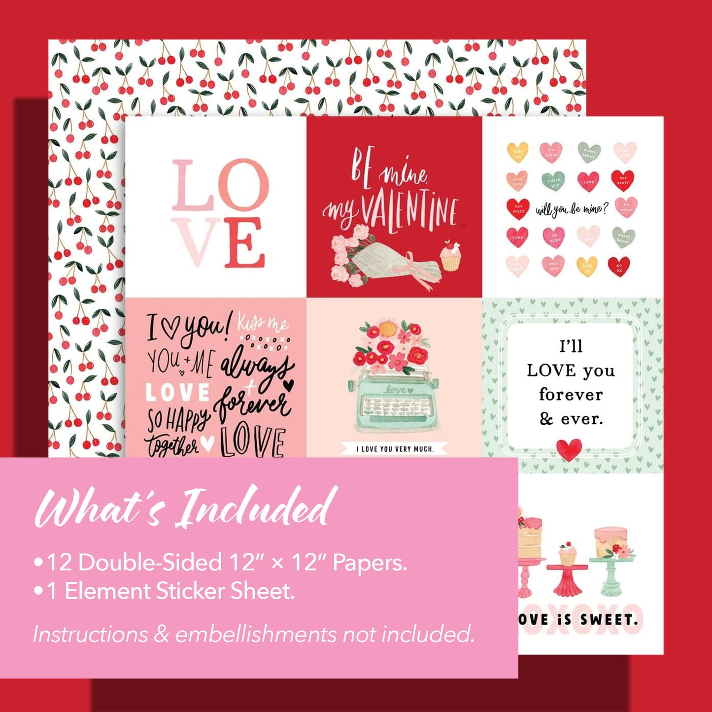Echo Park Paper Co. My Valentine Collection Kit - 12x12 Double-Sided Paper & Stickers Set for Scrapbooking, Valentine's Card Making, DIY Crafts