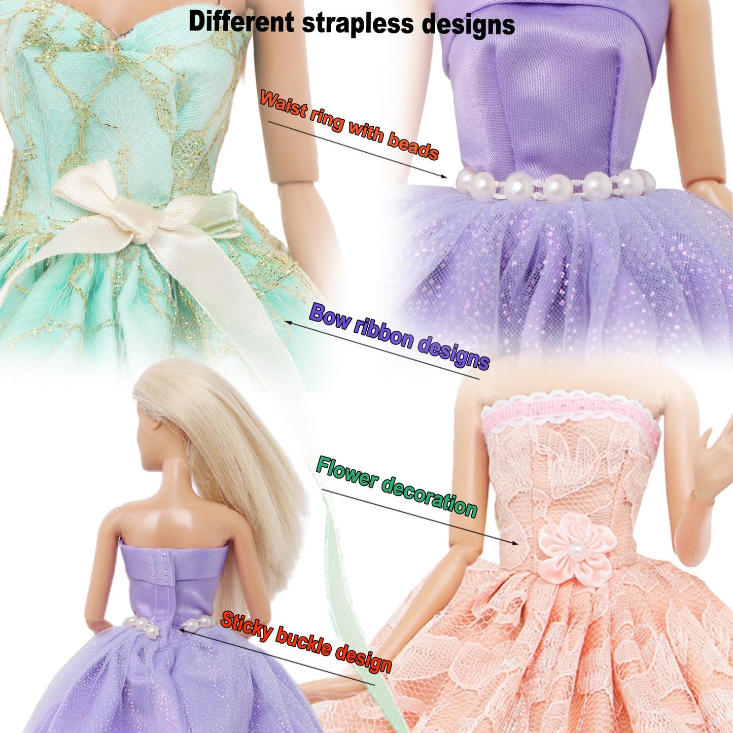 17 Pcs Wedding Clothes and Accessories for 11.5 inch Doll Set, 3 Pcs Fashion Party Gown Dresses 14 pcs Shoes, Crowns, Necklaces, Handbag, Fairy Wands