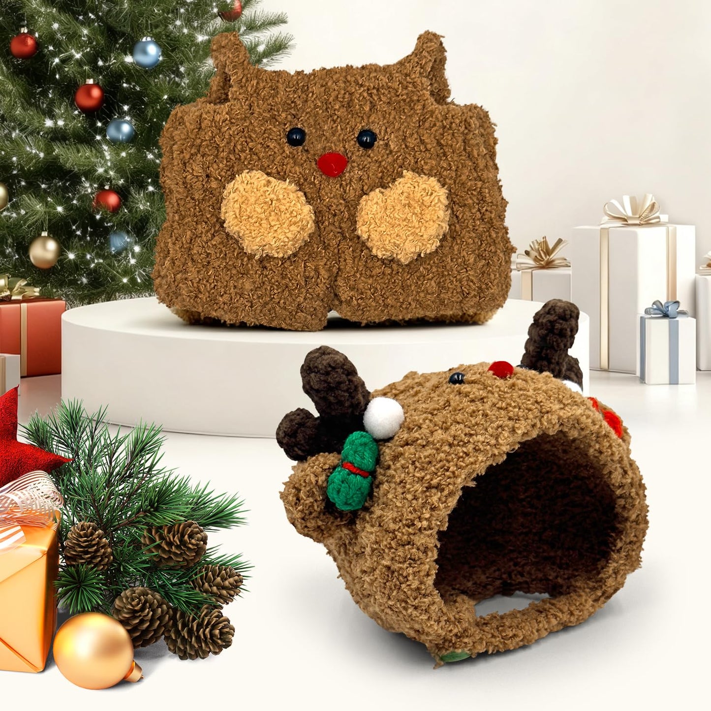 Lukxi 17cm Doll Christmas Clothes, 2-Piece Reindeer Outfit for Lububu(No Doll), Small Kawaii Clothes Set for 6.7" Dolls, Gift for Women(Brown)