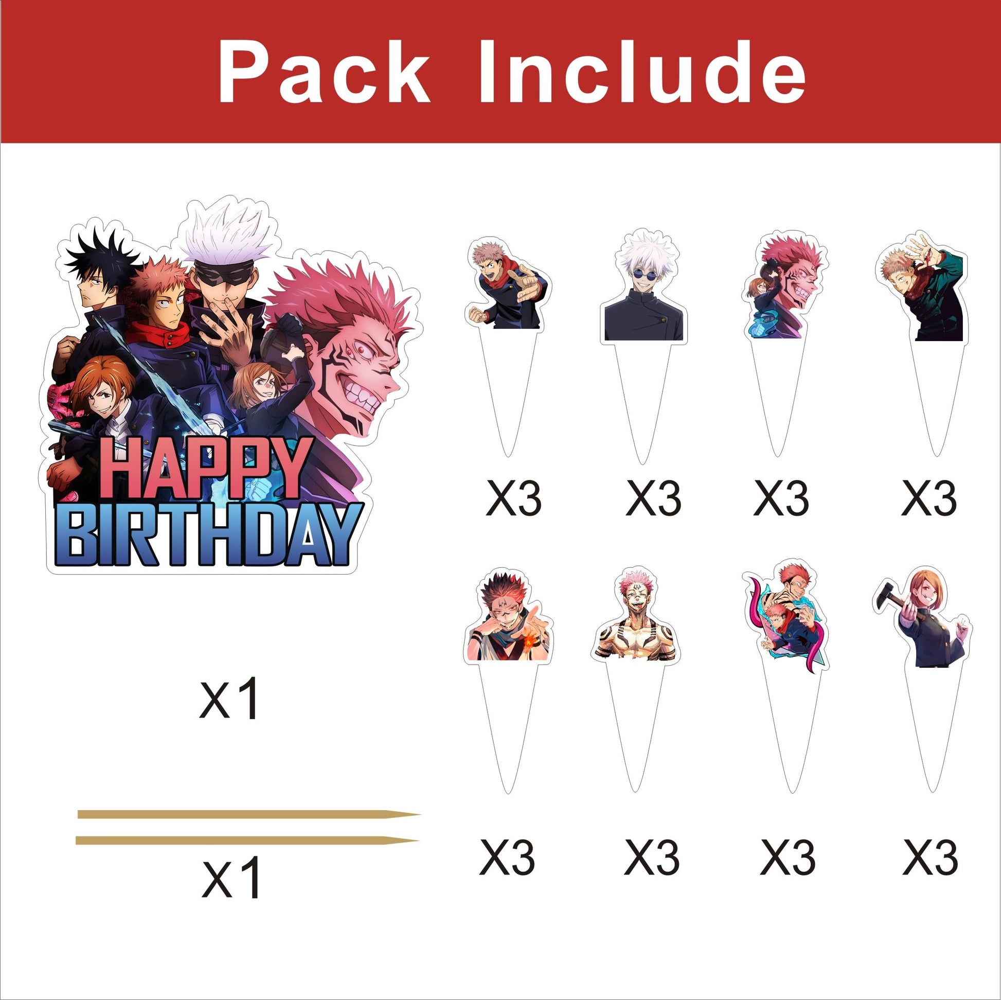 25Pcs Cartoon For Jujutsu Manga Kaisen Cupcake Toppers,Inspired Cupcake For Anime Picks School Wizard Theme Birthday Party Cake Decorations Supplies.