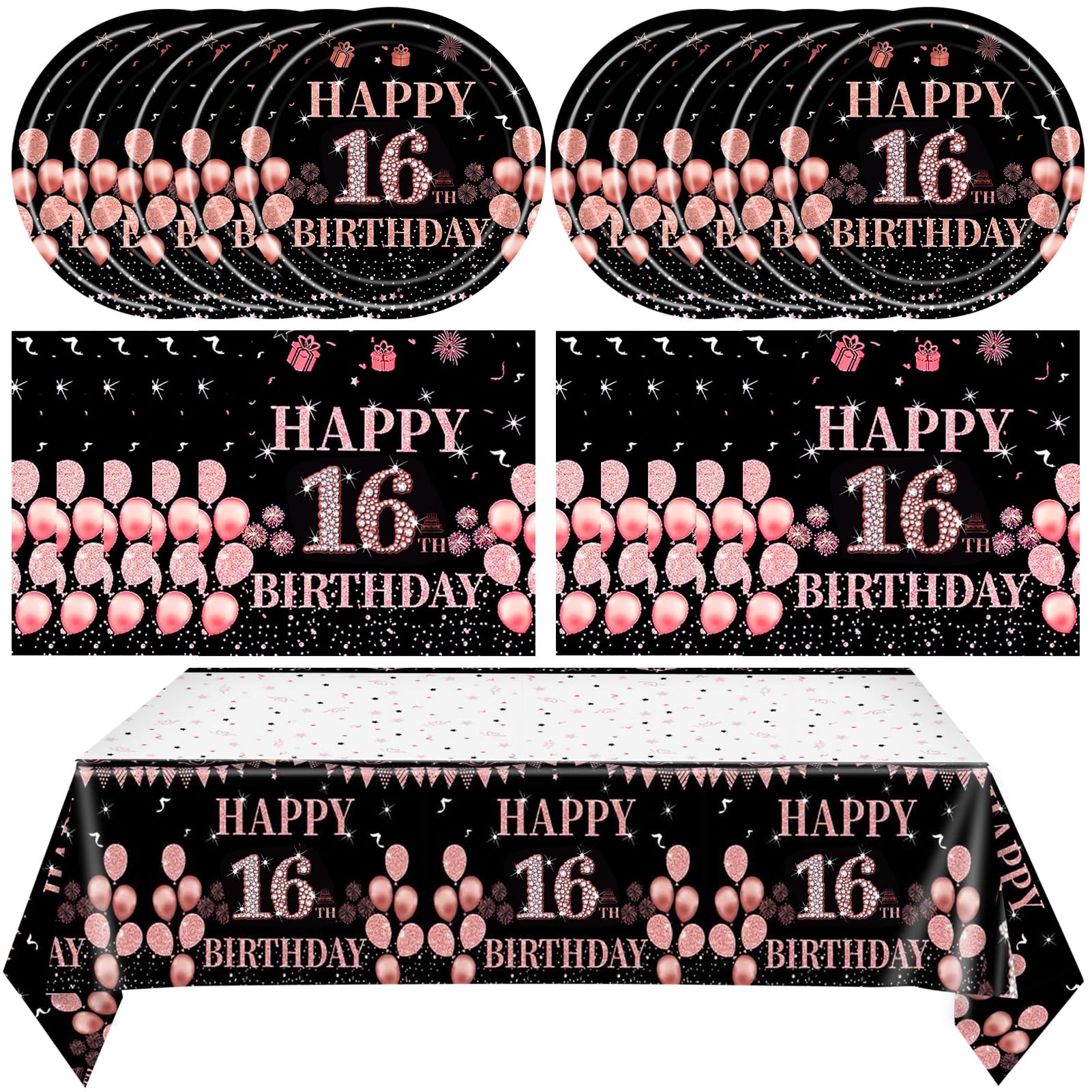 41Pcs 16th Birthday Party Decorations for Girls,Sweet 16th Birthday Party Paper Plates,Napkins,Tablecloth Party Supplies 16th Years Old Disposable