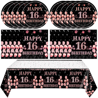 41Pcs 16th Birthday Party Decorations for Girls,Sweet 16th Birthday Party Paper Plates,Napkins,Tablecloth Party Supplies 16th Years Old Disposable