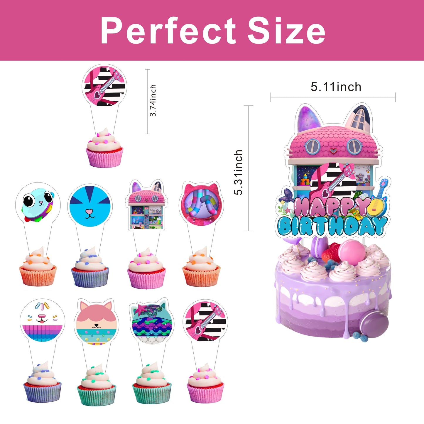 25pcs Cartoon G-B Birthday Decorations with 24pcs Cupcake Toppers, 1pcs Cake Topper for Birthday Party Supplies.