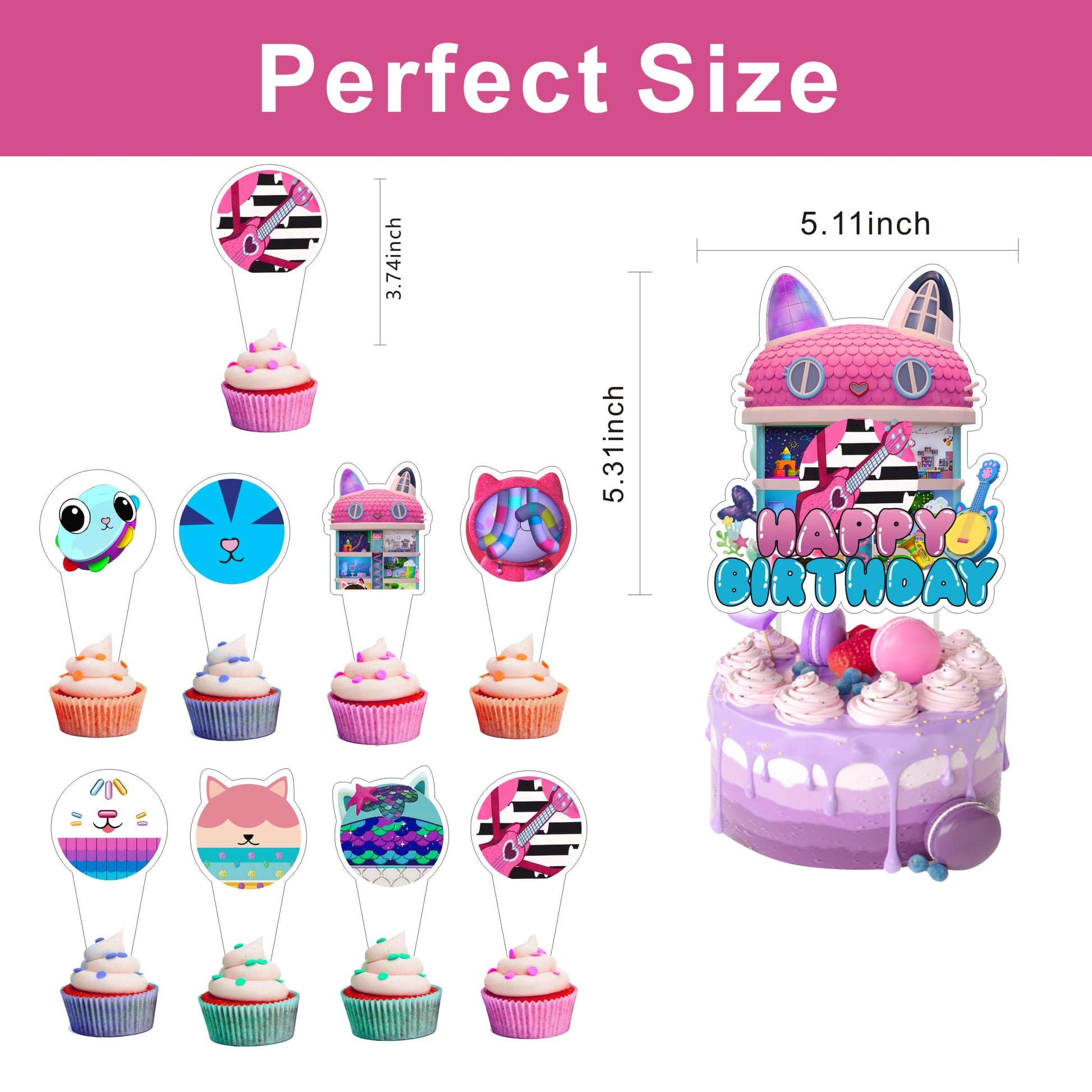 25pcs Cartoon G-B Birthday Decorations with 24pcs Cupcake Toppers, 1pcs Cake Topper for Birthday Party Supplies.