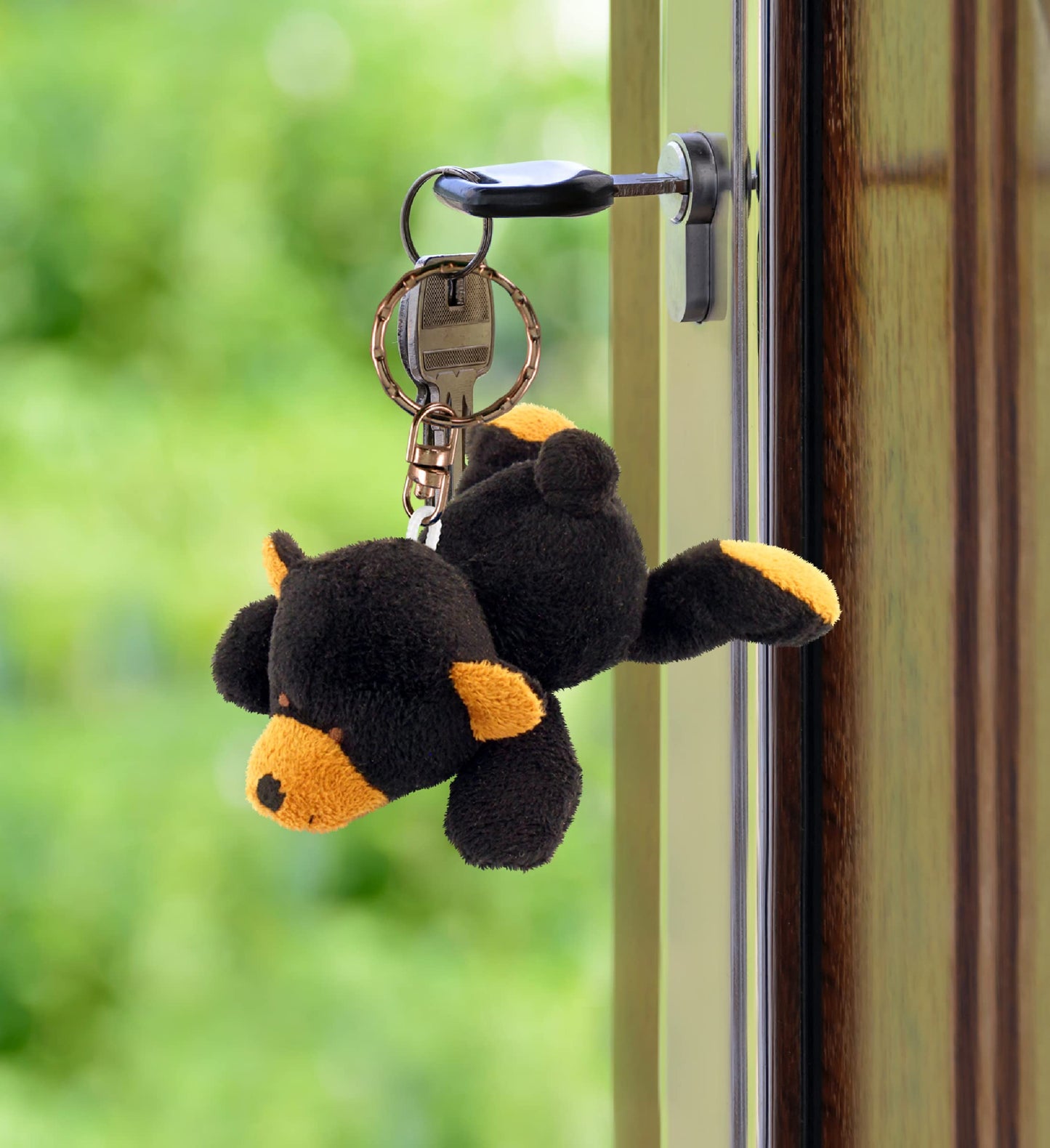 Puzzled Black Bear Stuffed Animal Keychain Plush Charm for Bag - 4 Inches