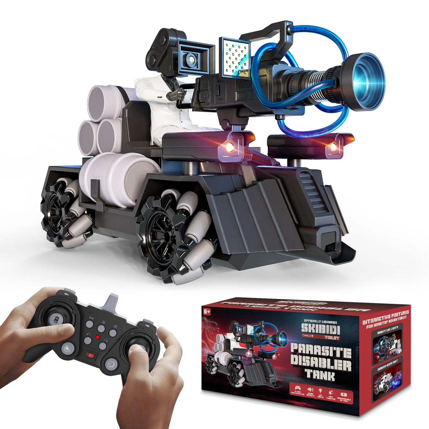 Force1 Officially Licensed Skibidi Toilet Toy Cameraman Figure PDLT Tank RC Truck- Parasite Disabler Tank Remote Control Car, Rechargeable RC Car