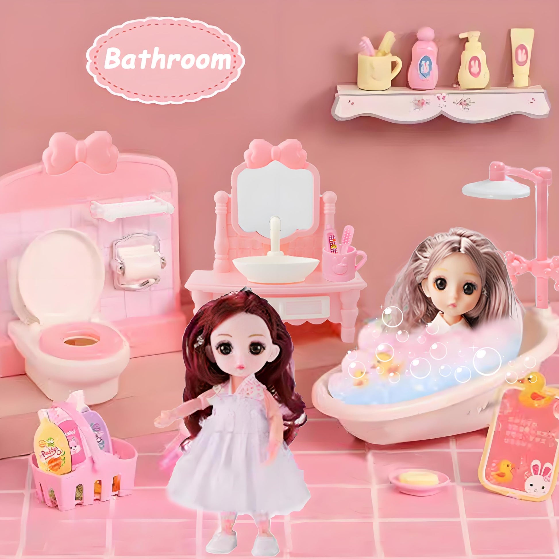 50 Pcs Dollhouse Furniture Accessories Set Miniature Mini Furniture Small Doll House Dolls People Playhouse Family Toys Gift 1:12 Kitchen Bedroom