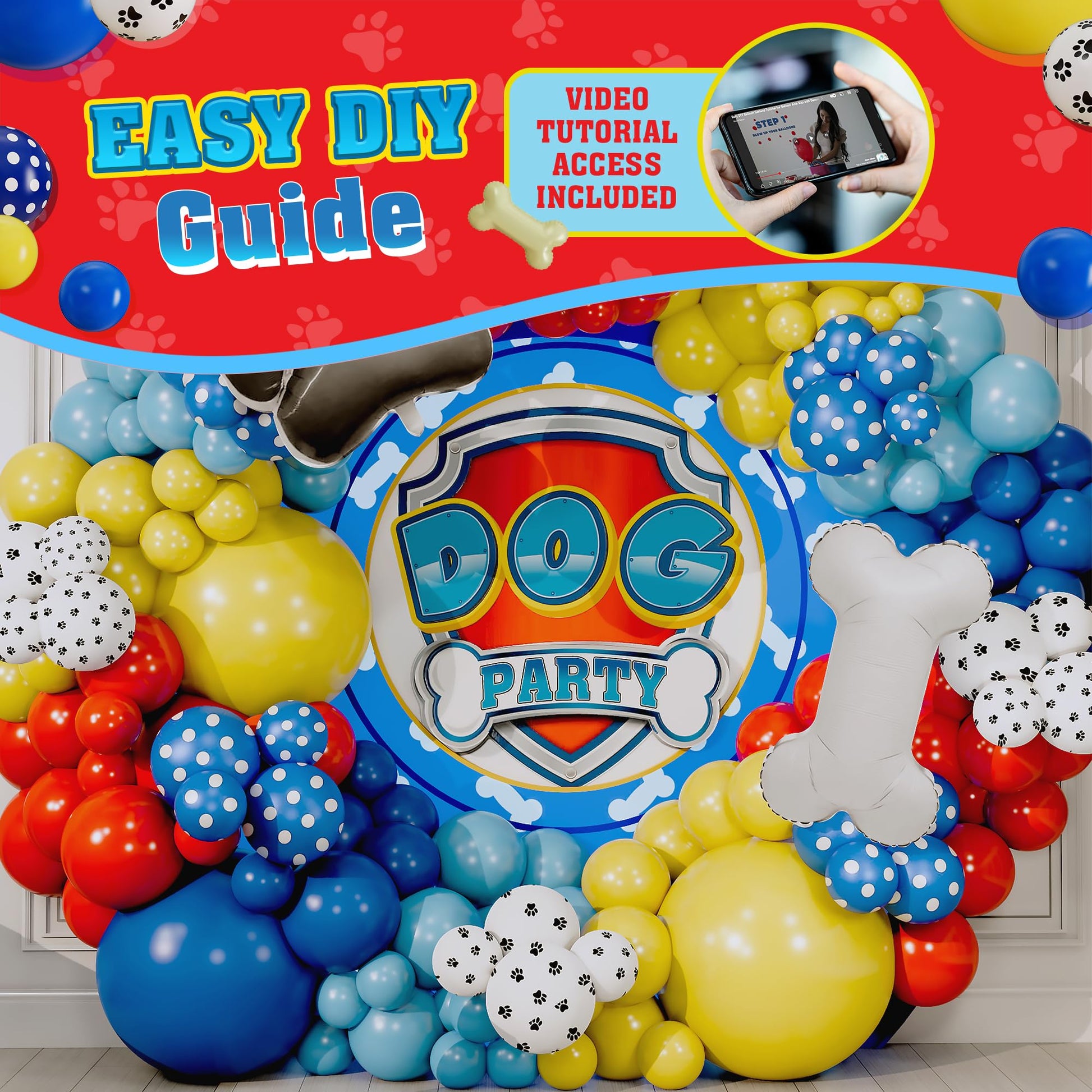 ALL-IN-1 Paw Balloons Garland Arch Kit with BONUS Dog Bone & Paw Print Balloons for Paw Birthday Decorations - Paw Balloons Backdrop, Paw Party