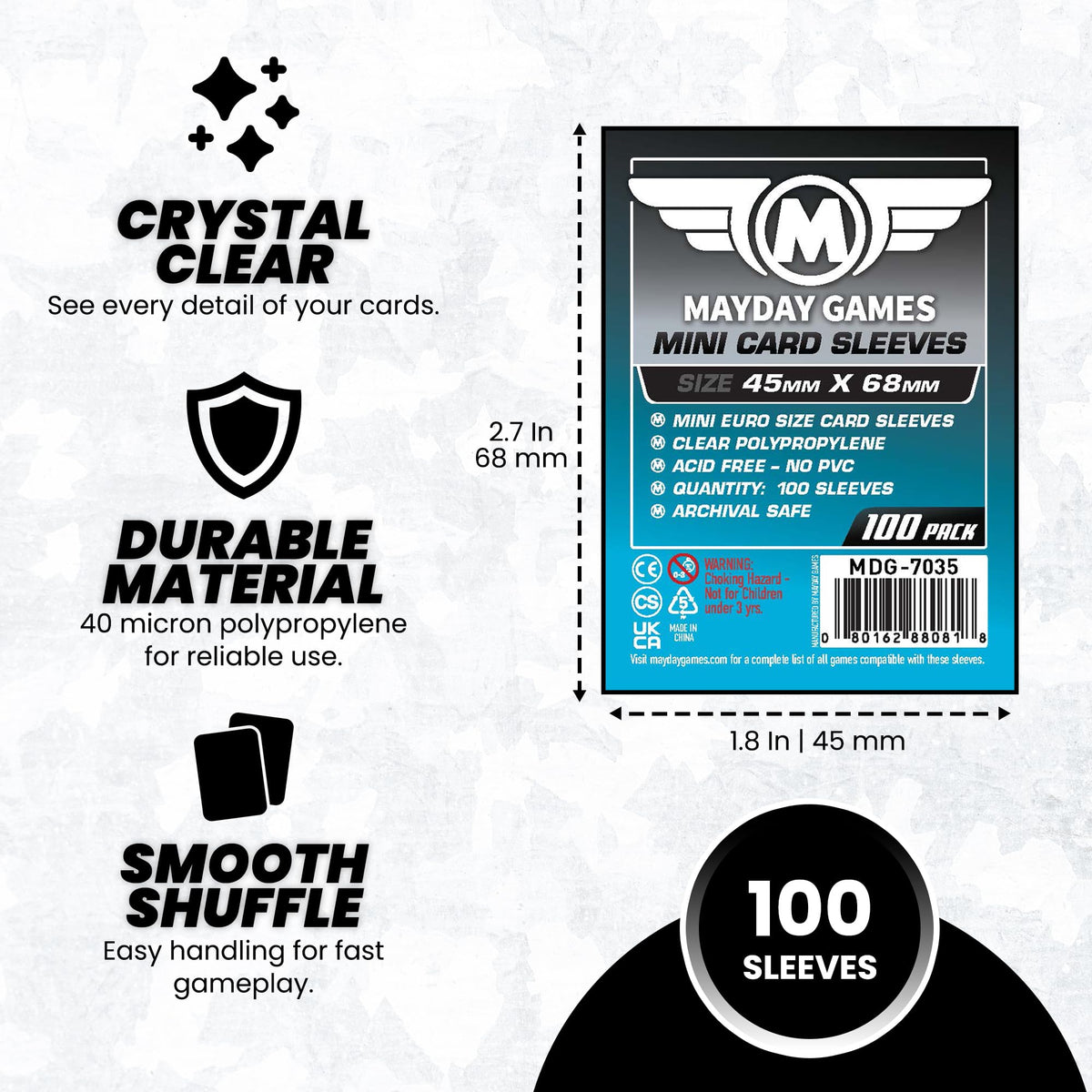 MayDay Games Mini Euro Card Sleeves 45x68mm, 40 Micron, 100 Pack, MDG-7035
