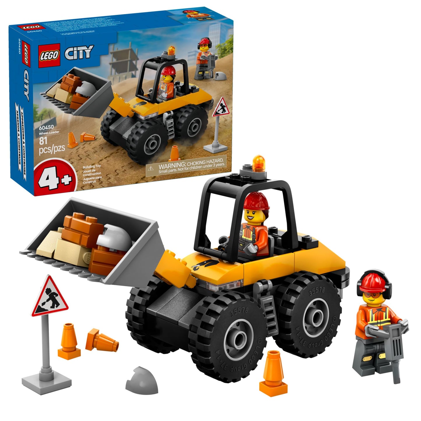 LEGO City Yellow Construction Wheel Loader Building Sensory Toy - Construction Vehicle Toy for Toddlers, Boys and Girls, Ages 4+ - Educational,