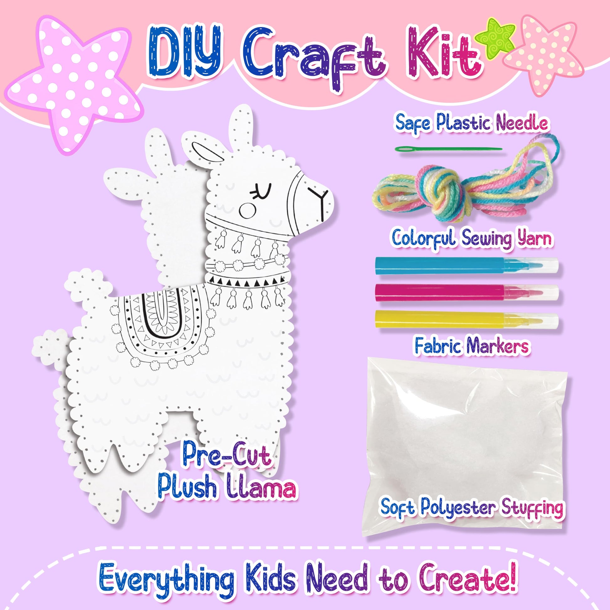 Llama Sewing Kit for Kids Ages 6+, Make Your Own Plush Toy Cute Friends, DIY Coloring & Stuffed Animals Craft Kits, Arts and Crafts for Beginner