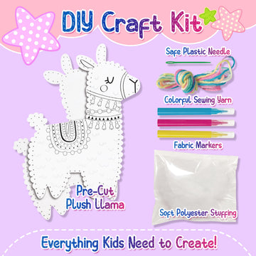 Llama Sewing Kit for Kids Ages 6+, Make Your Own Plush Toy Cute Friends, DIY Coloring & Stuffed Animals Craft Kits, Arts and Crafts for Beginner
