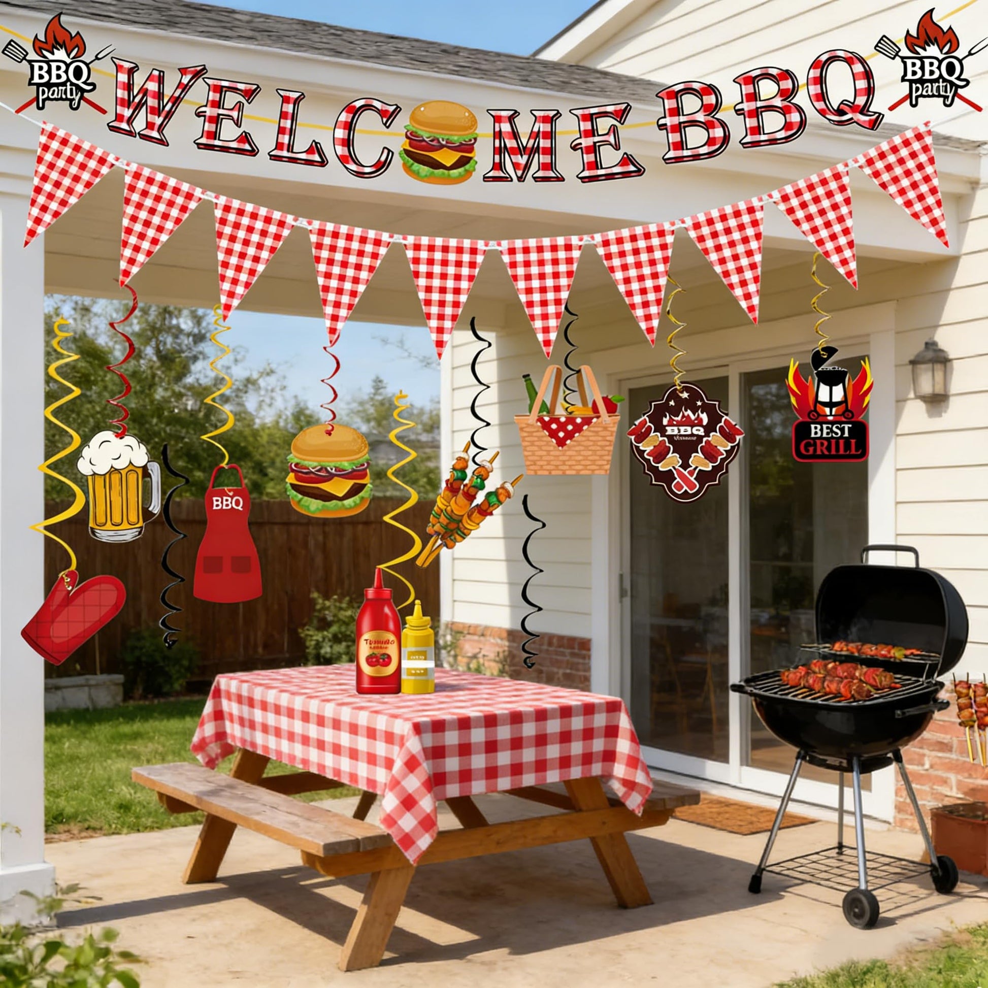 BBQ Themed Party Decorations,Welcome BBQ Banner,for Summer Cookout Birthday Baby Shower Party Decor Supplies