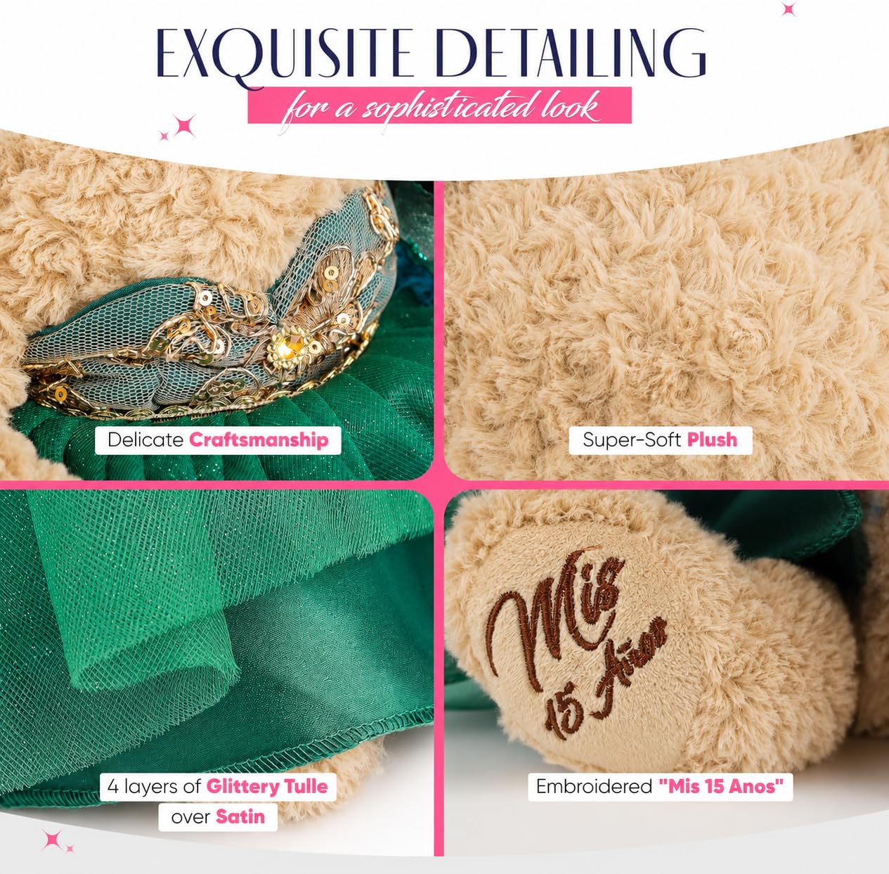 KINNEX COLLECTIONS SINCE 1997 20" Quince Anos Quinceanera Last Doll Teddy Bear with Dress (Centerpiece) ~ ARC16832-7 (Burgundy)