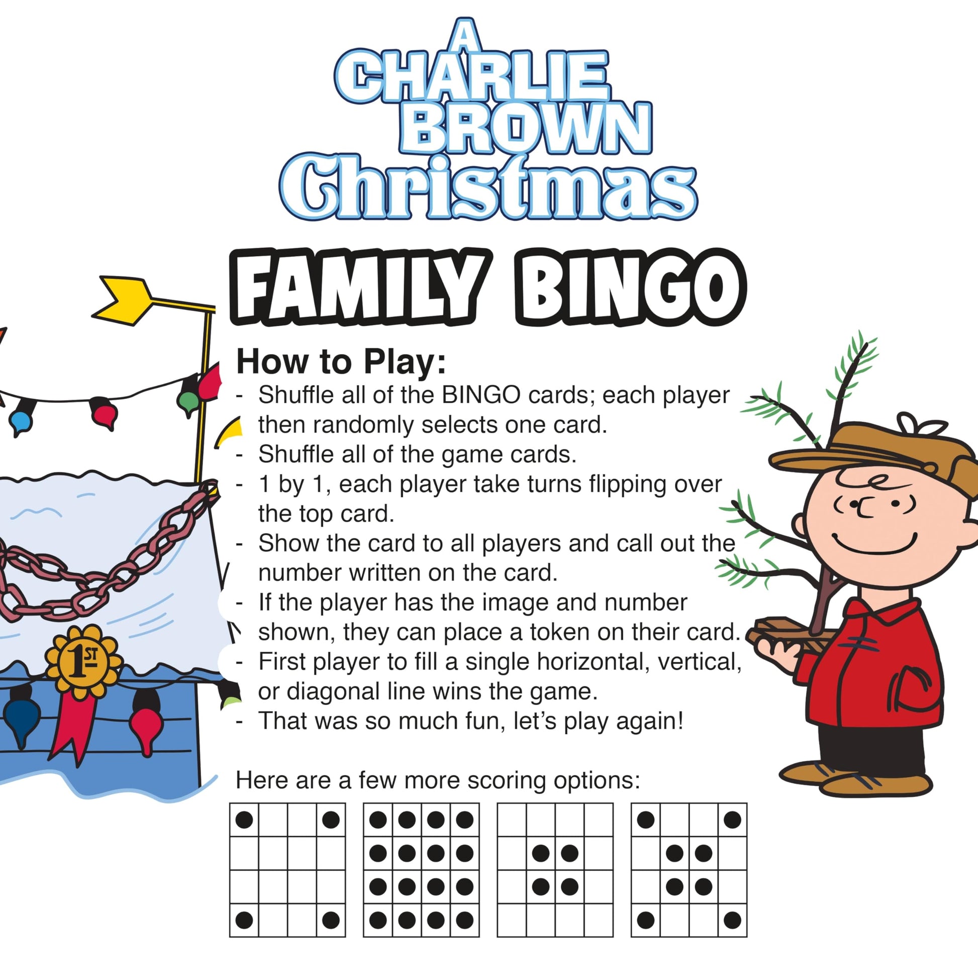 Aquarius Charlie Brown Christmas Family Bingo Game - Official Peanuts Holiday Party Game for Kids & Adults Ages 8+, 2-18 Players - Snoopy Xmas Gift