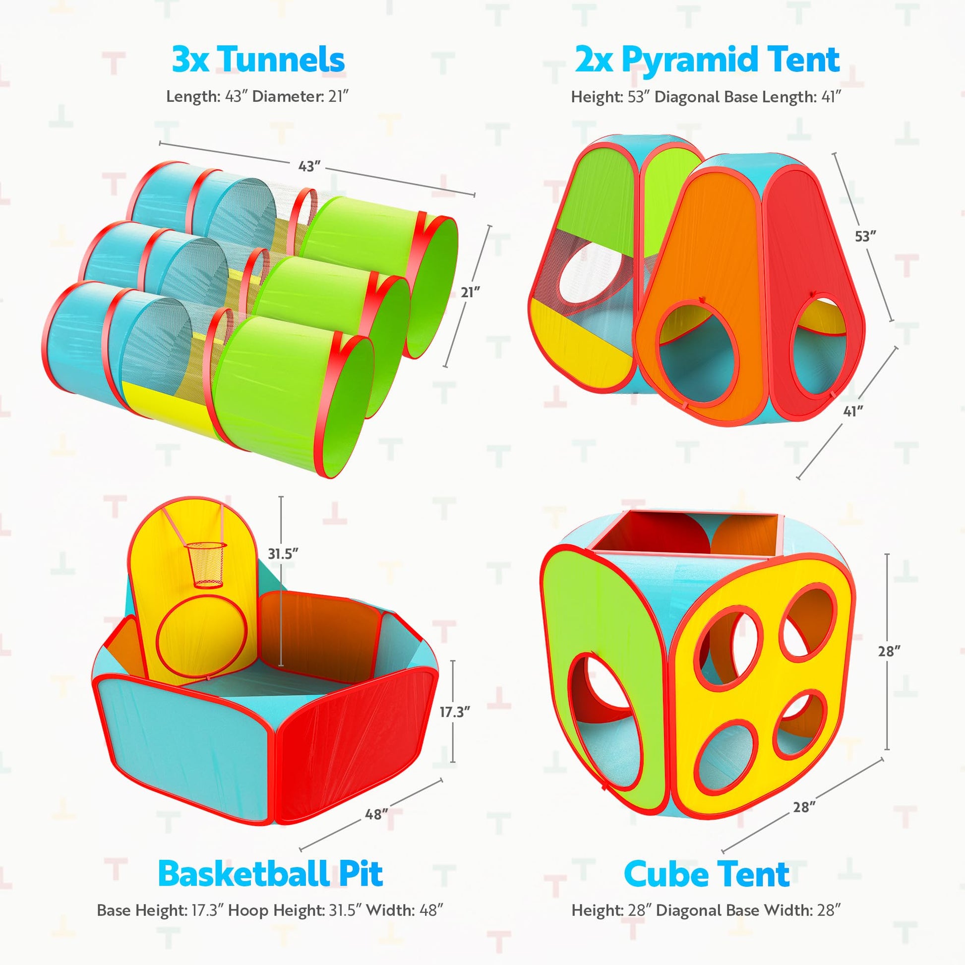 Playz 7pc Kids pop up Play Tent, Crawl Tunnel & Ball Pit for Toddlers