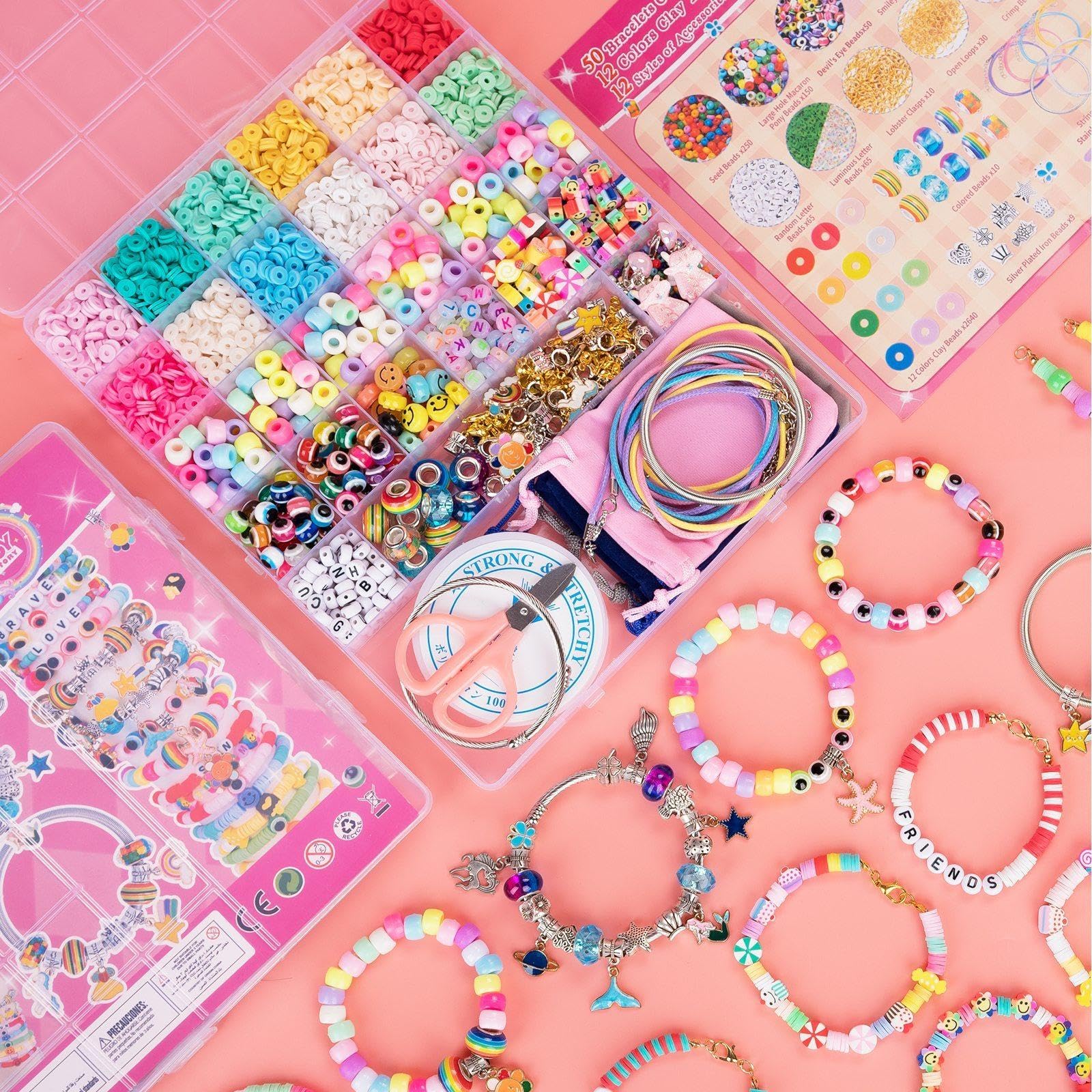 Krevix Toys Bracelet Making Kit for Girls, 3500pcs Beads for Charm Jewelry Making Kit Supplies, Unicorn/Mermaid Crafts for Girls Arts and Crafts