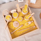 Montessori Sensory Bin Tools Toy with Wooden Box for Toddlers, Pretend Play Dish Toys Wooden Bowls Scoop Tongs Transfer Work Pouring Set, Kids Fine