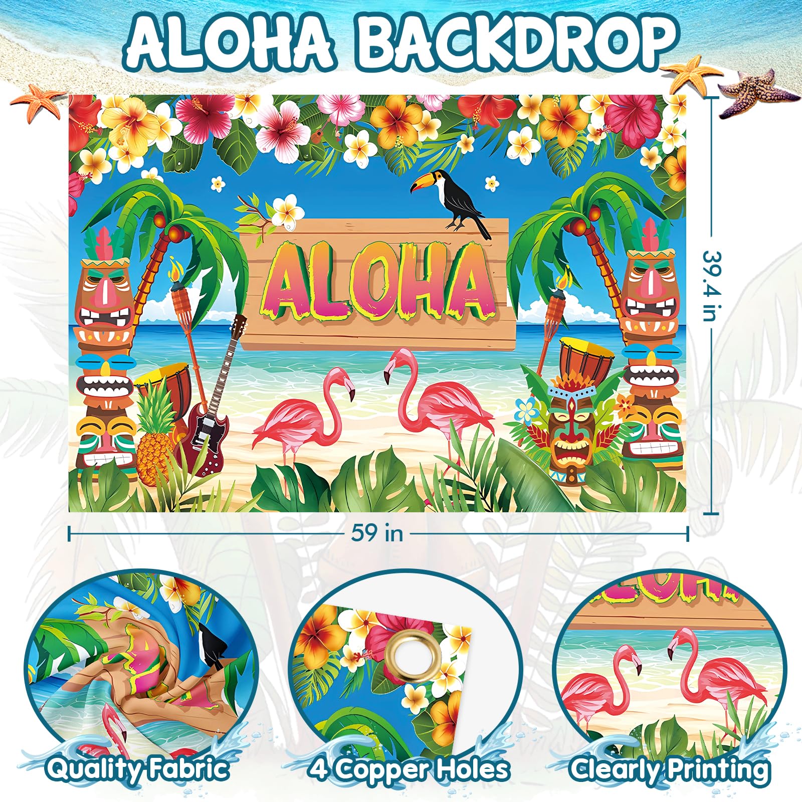 DMIGHT 101PCS Hawaiian Themed Party Decorations Set, Tropical Beach Aloha Summer Party Supplies, Including Backdrop, Table Skirt, Honeycomb