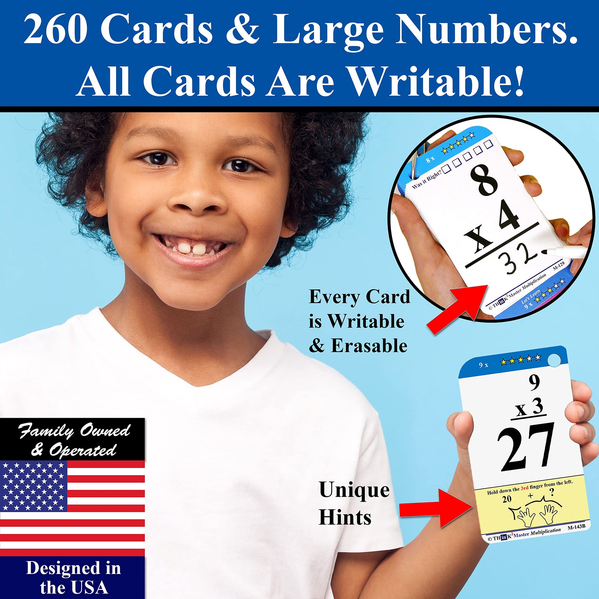 Think2Master Premium 260 Laminated Multiplication & Triangle Division Flash Cards. (All 0-12 X Facts)| Bonus: 2 Dry Erase Markers & 5 Rings. |